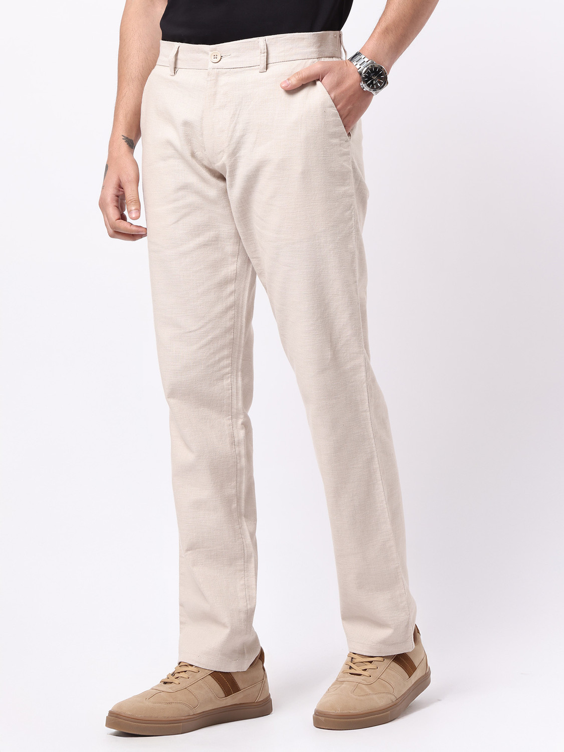 Image of MANIAC Comfort Fit Men Beige Trousers