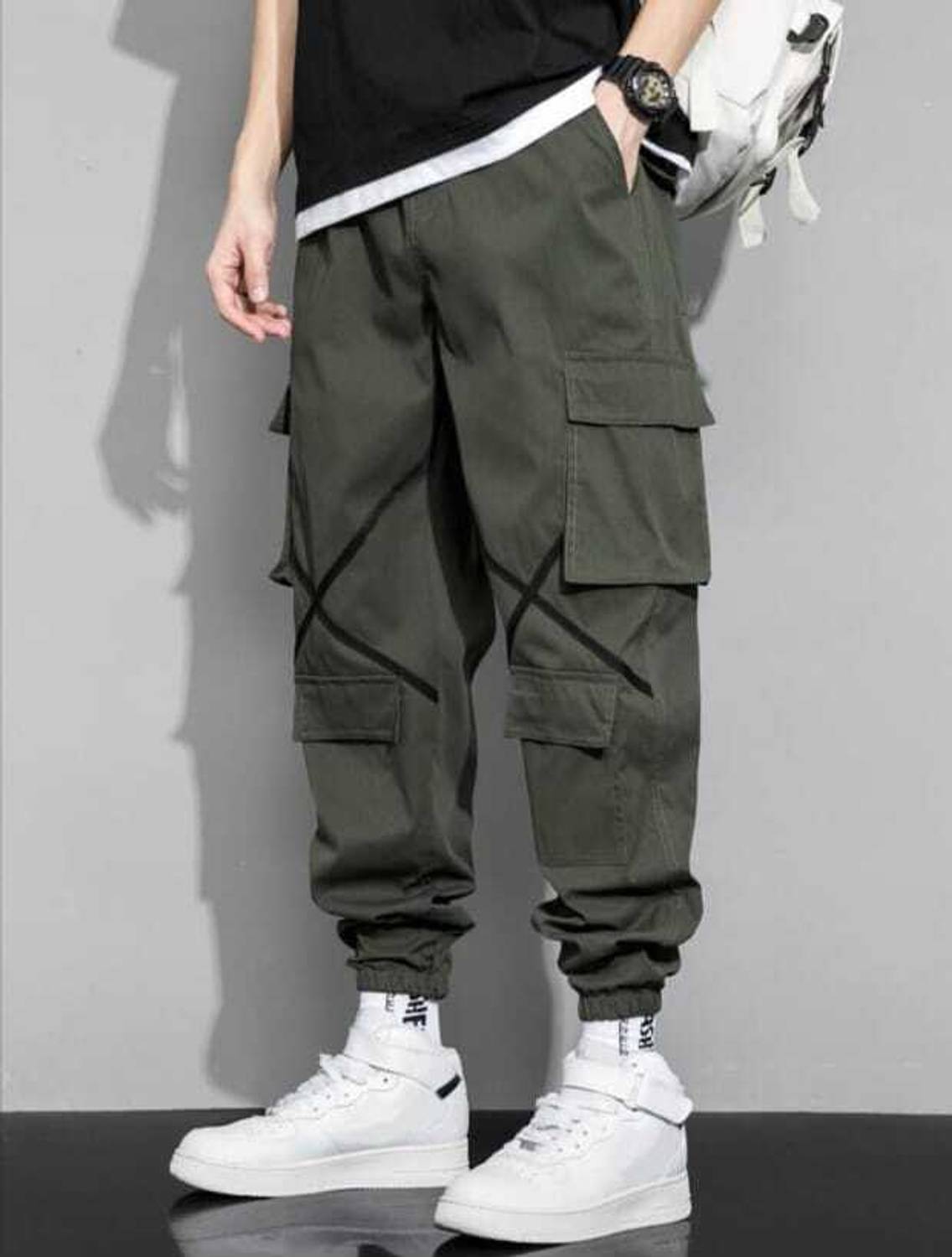 POLYPEARL Men Dark Green Trousers - Image 1