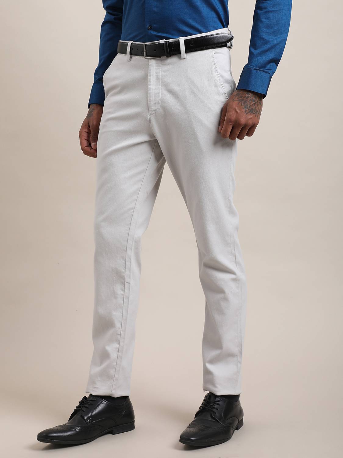 TURTLE Men Slim Fit Grey Cotton Blend Trousers - Image 3