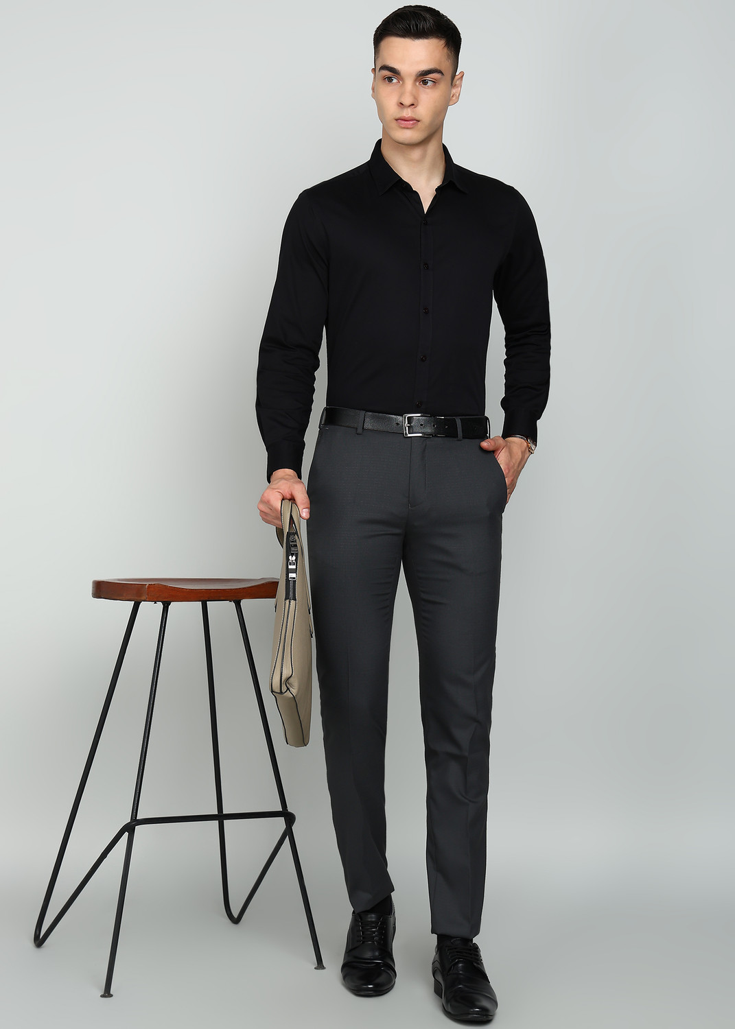 Image of Raymond Slim Fit Men Grey Trousers