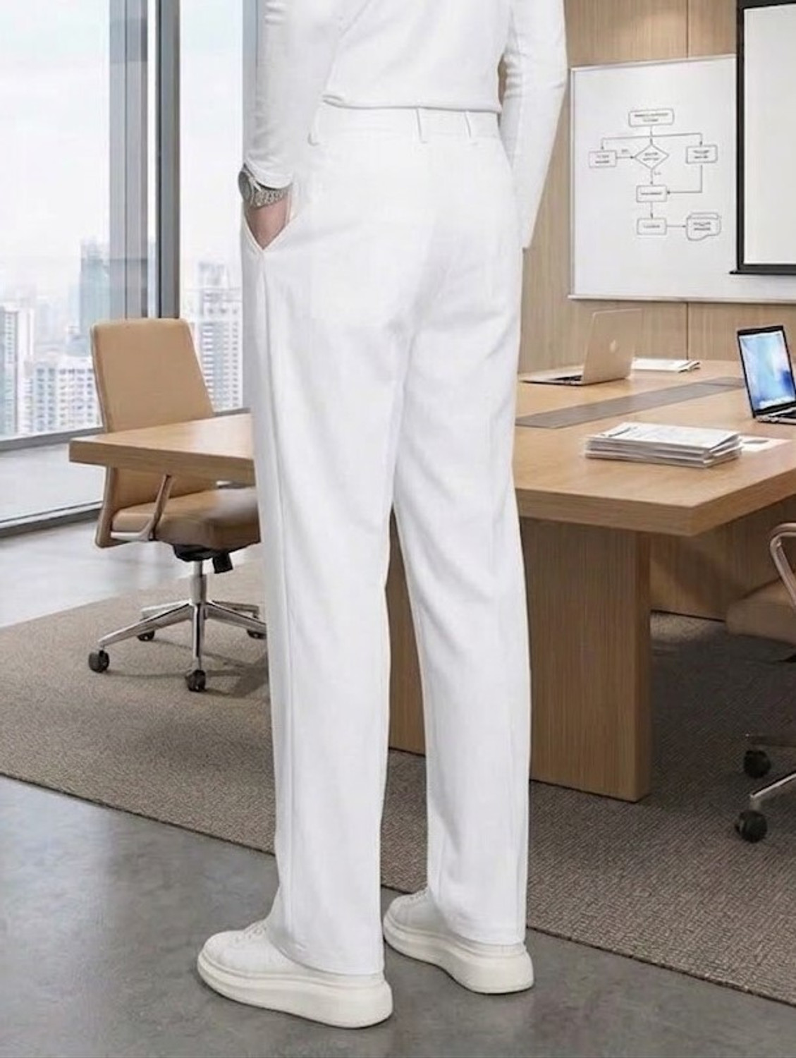 Image of MISTERFREEDOM Straight Fit Men White Trousers