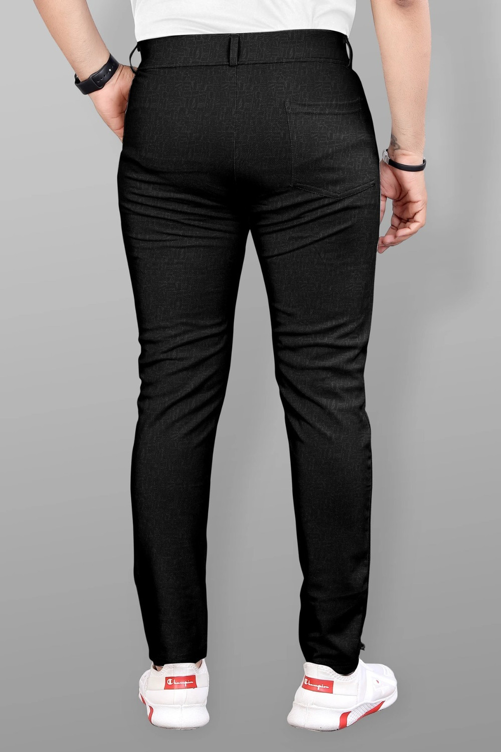 Image of COMBRAIDED Slim Fit Men Black Trousers