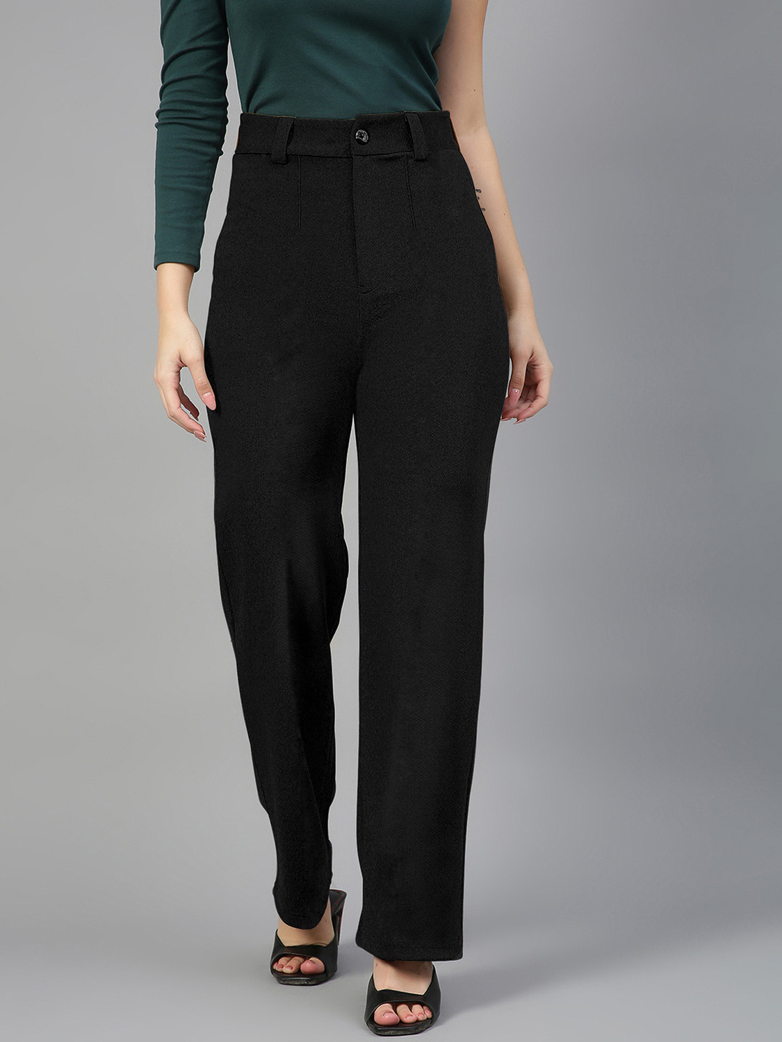 Image of METRONAUT Regular Fit Women Black Trousers