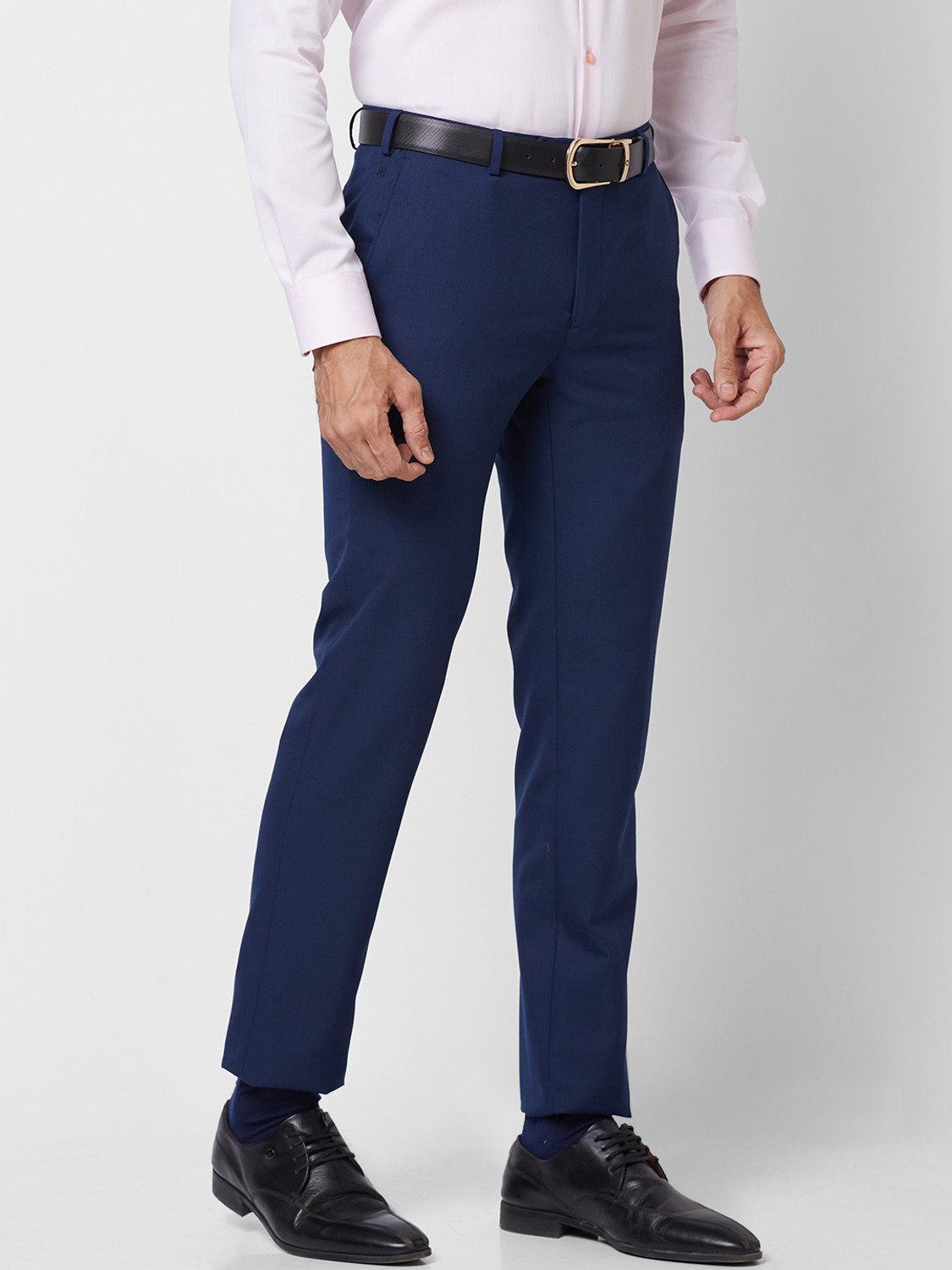 Image of Raymond Slim Fit Men Dark Blue Trousers