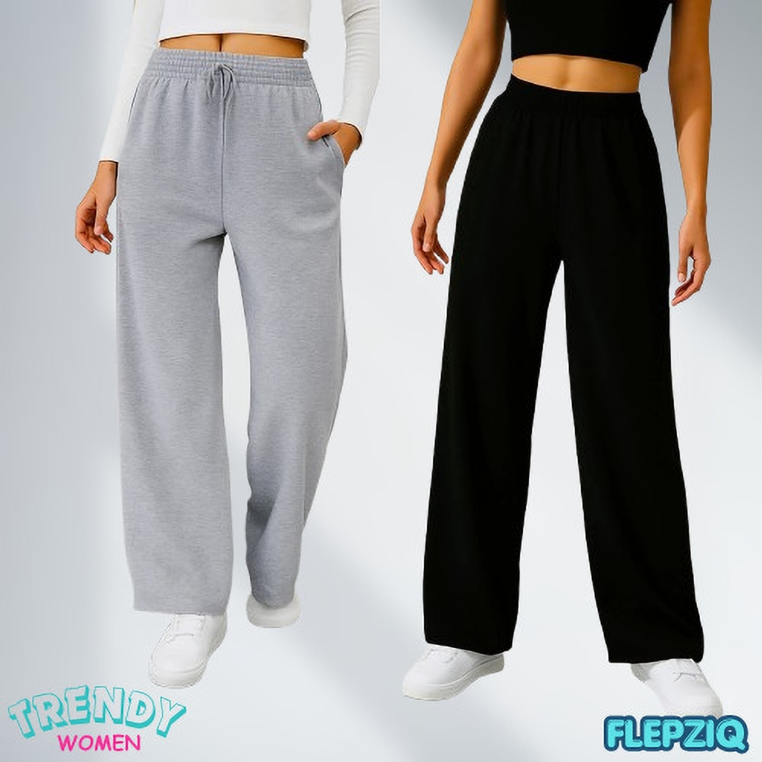 Image of FLEPZIQ Regular Fit Women Grey, Black Trousers