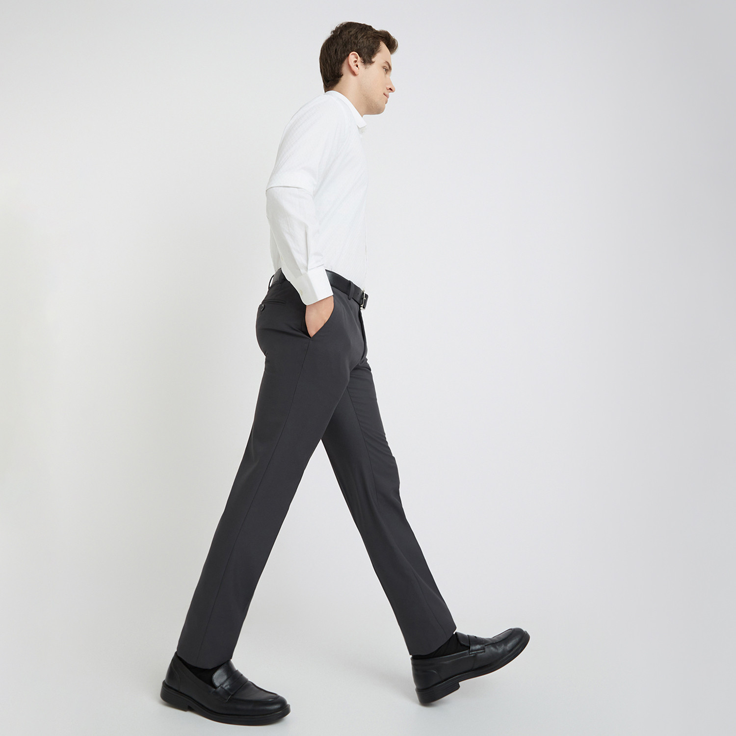 Image of Raymond Slim Fit Men Grey Trousers