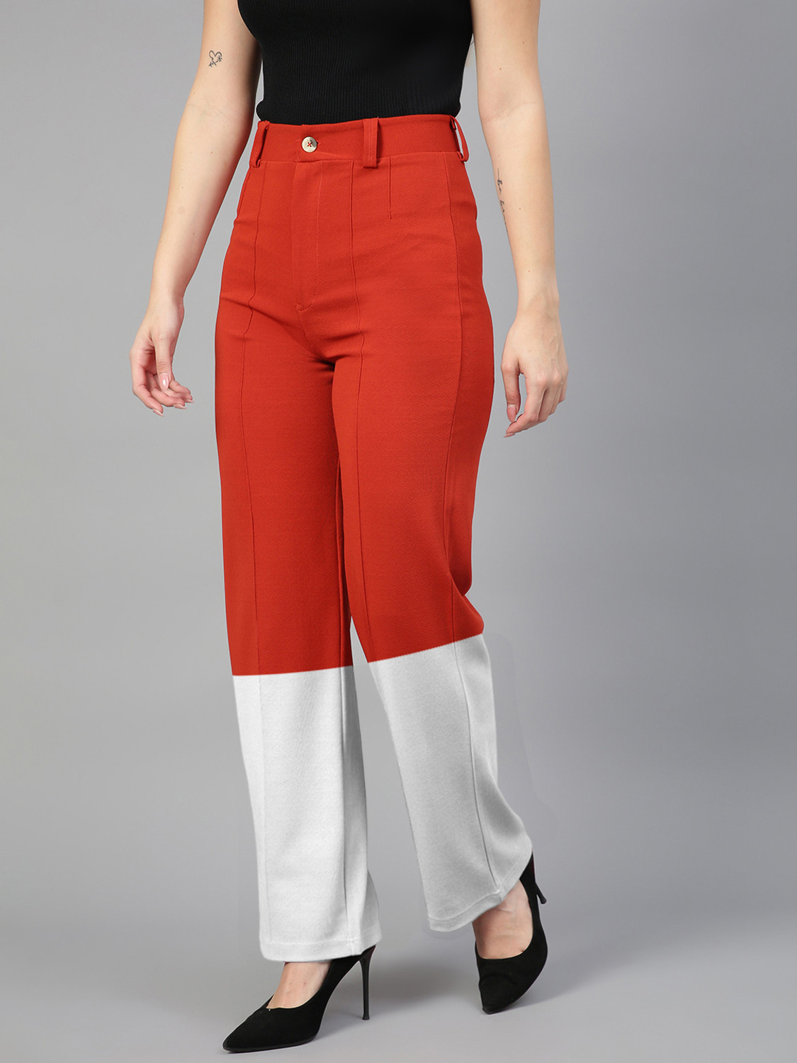 Image of KOTTY Regular Fit Women Orange, White Trousers