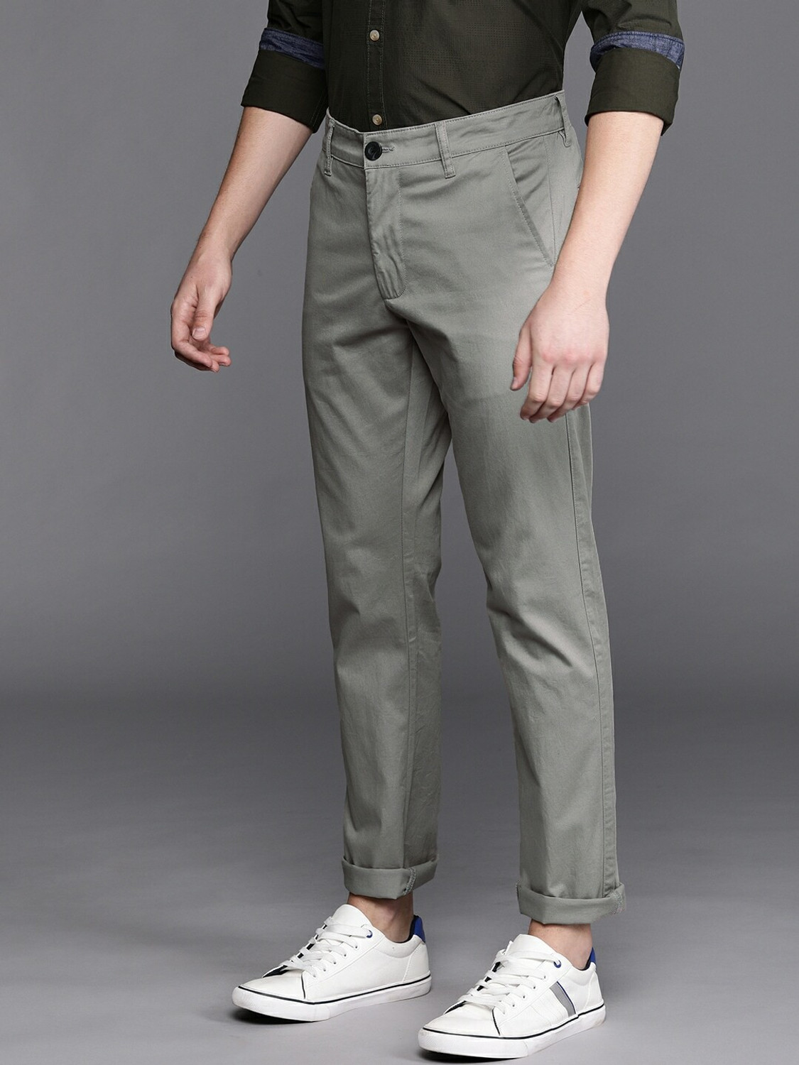 Image of WROGN Slim Fit Men Grey Trousers