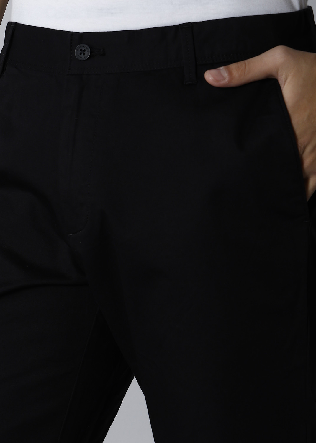 Image of Blackberrys Men Slim Fit Black Cotton Blend Trousers