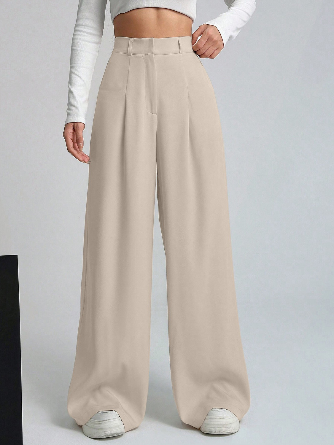 Image of Aahwan Straight Fit Women Beige Trousers