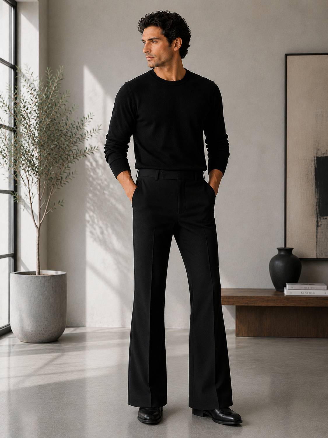 ARAENTERPRISES Flared Men Black Trousers