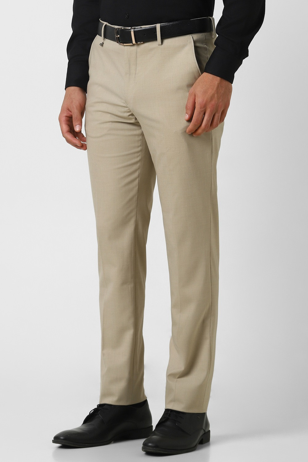 Image of VAN HEUSEN Slim Fit Men Beige Trousers