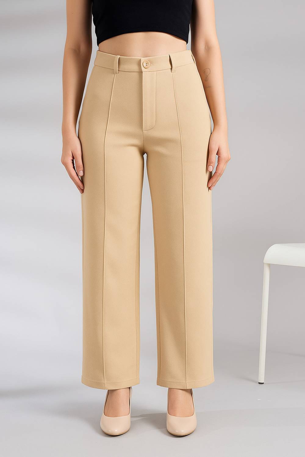 NEYSA Women Regular Fit Beige Cotton Blend Trousers