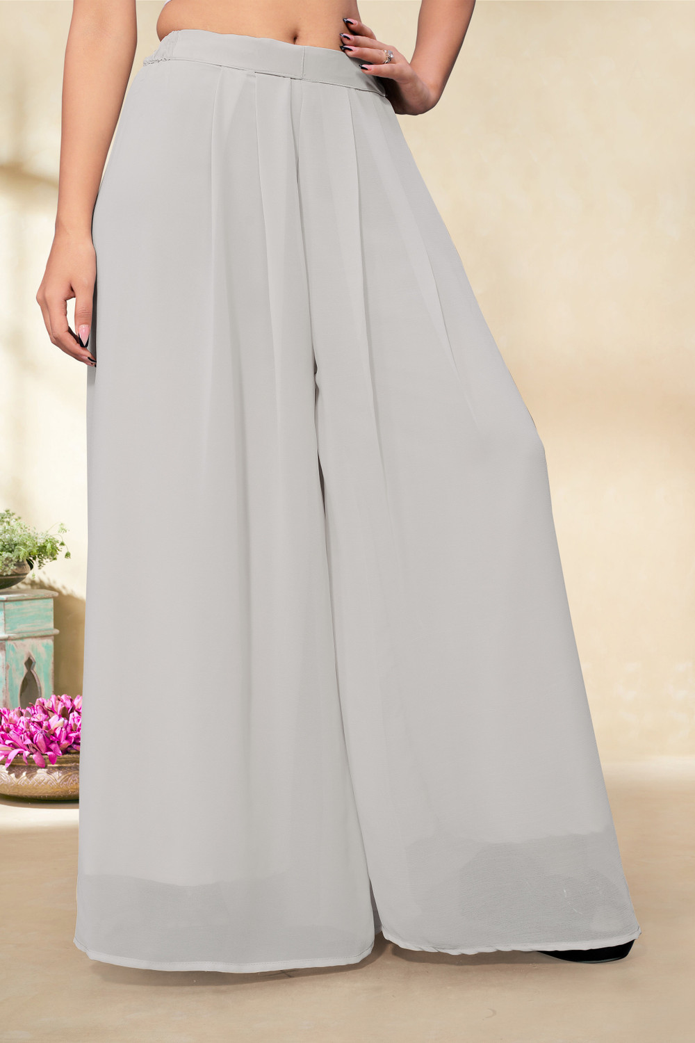 Image of Anti Wrinkle Designer Flared Women Grey Trousers