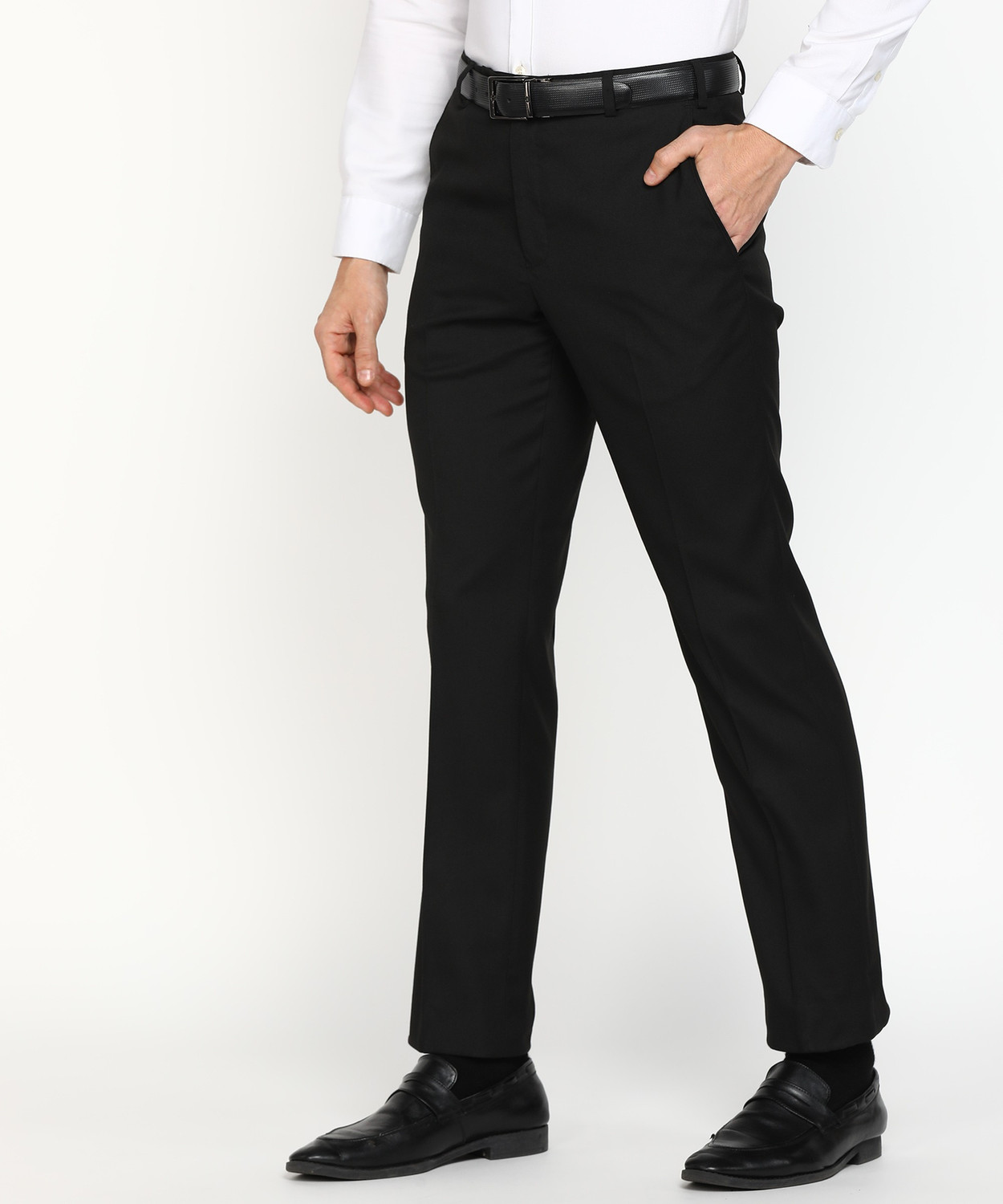 Image of PARK AVENUE Men Regular Fit Black Cotton Blend Trousers