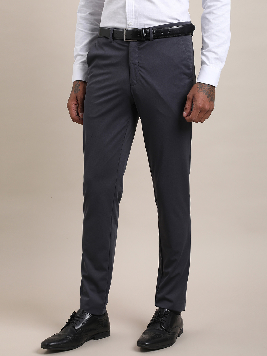Image of TURTLE Slim Fit Men Grey Trousers
