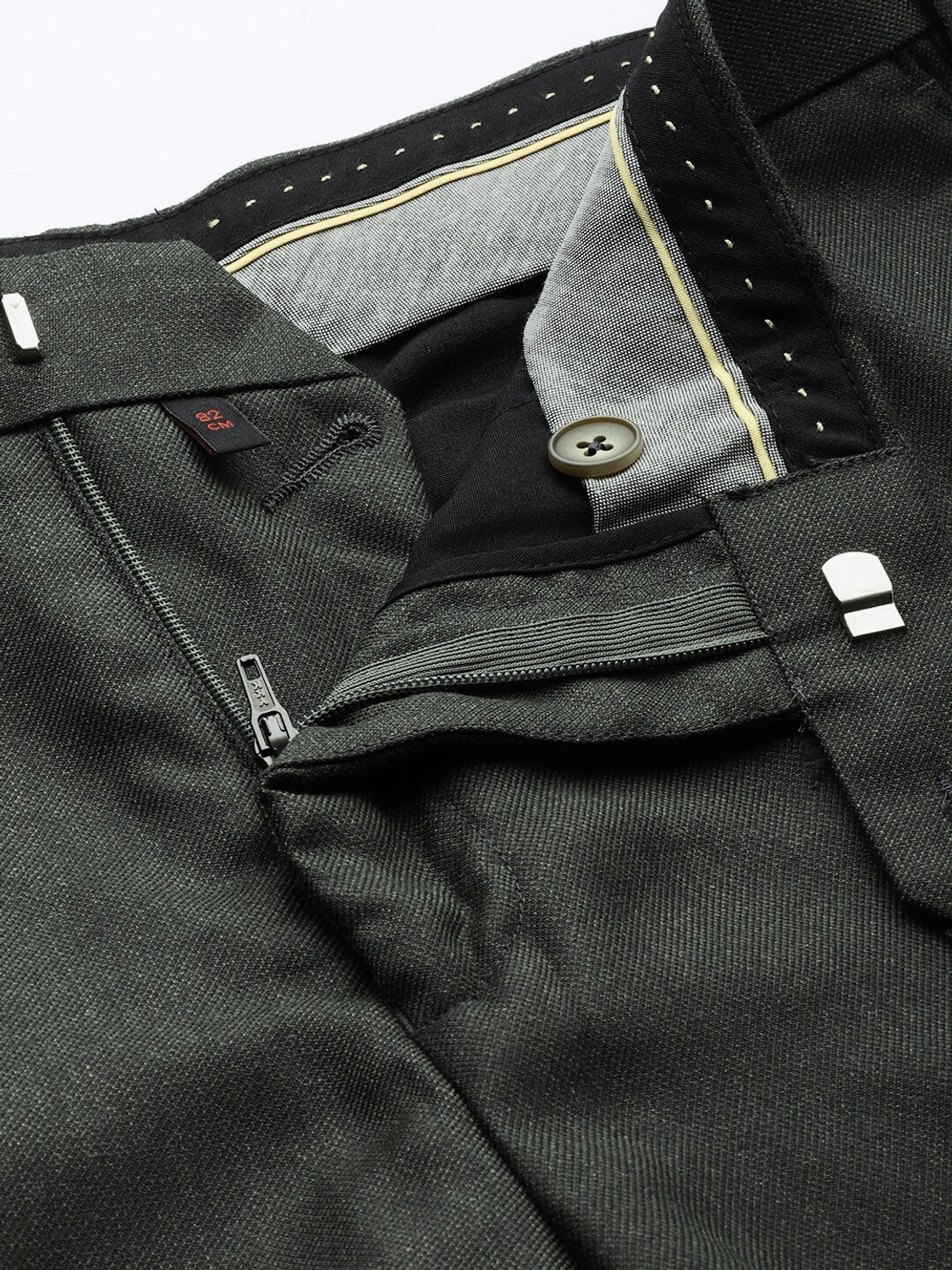 Image of Raymond Slim Fit Men Dark Green Trousers
