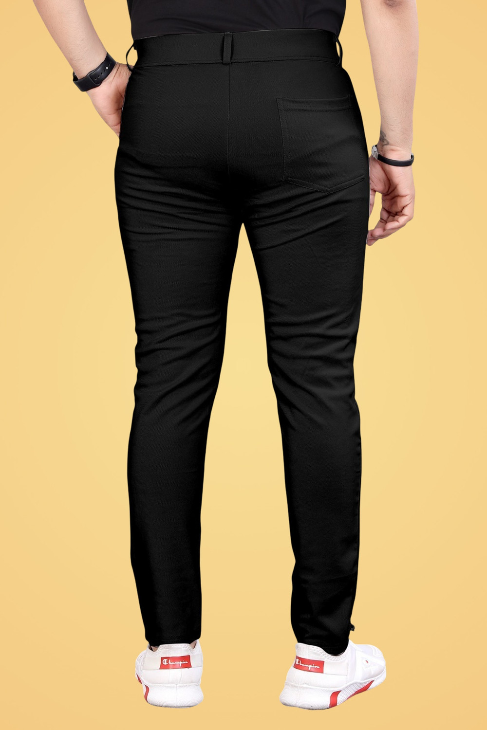 Image of GIBBONTE Slim Fit Men Black, Grey Trousers