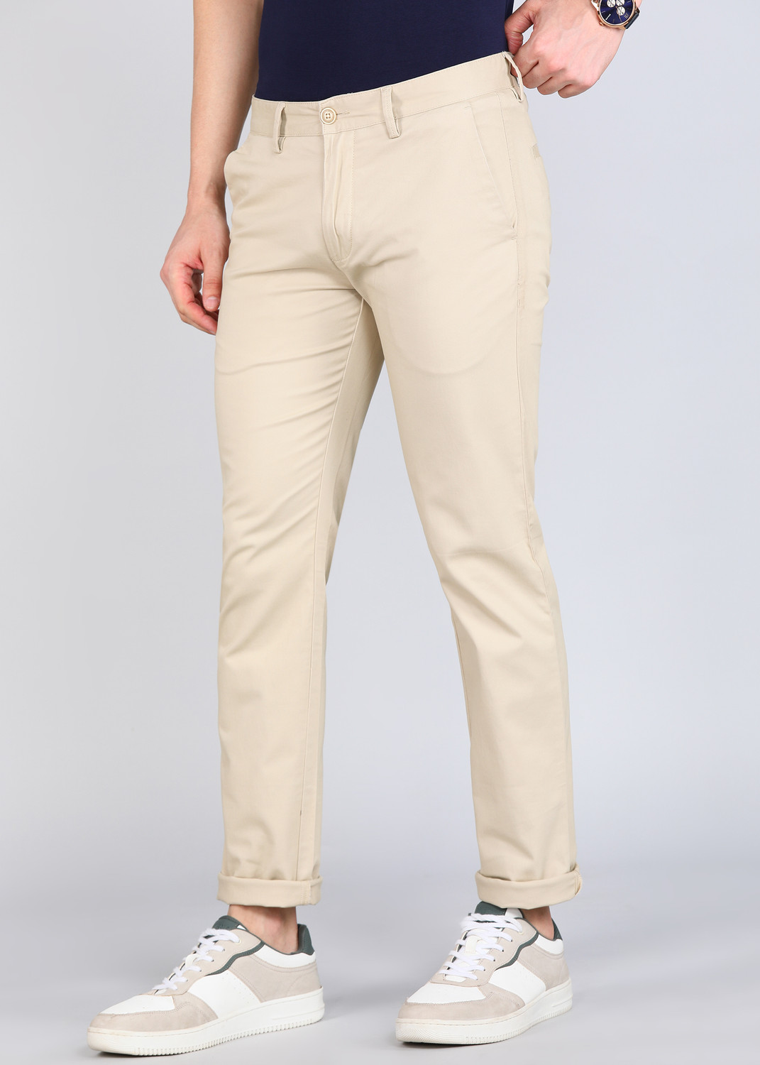 Image of PETER ENGLAND Regular Fit Men Beige Trousers