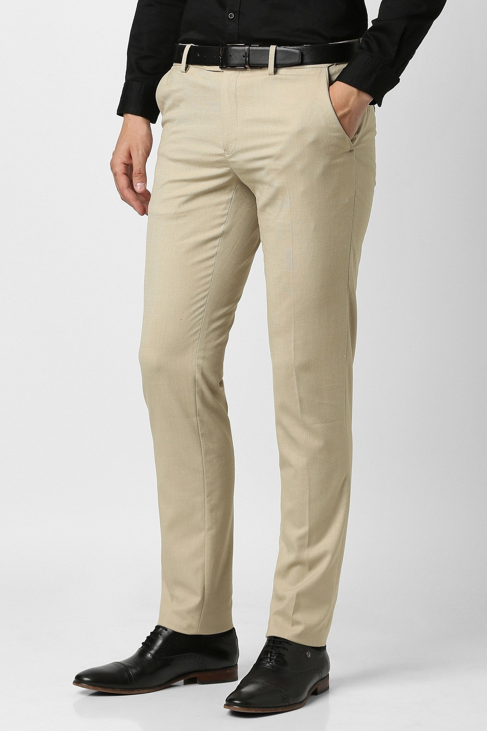 Image of PETER ENGLAND Slim Fit Men Beige Trousers