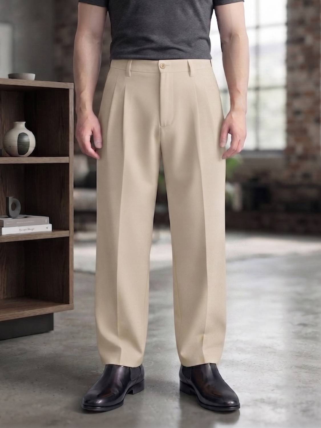 ALLFALAH Straight Fit Men Beige Trousers