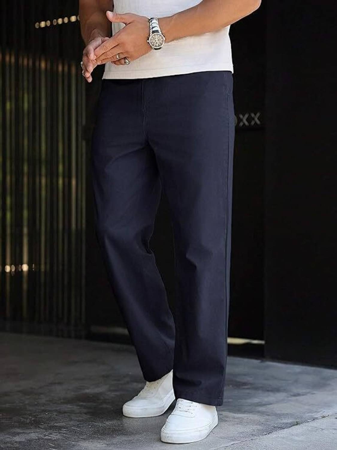 Aroziya Loose Fit Men Dark Blue Trousers