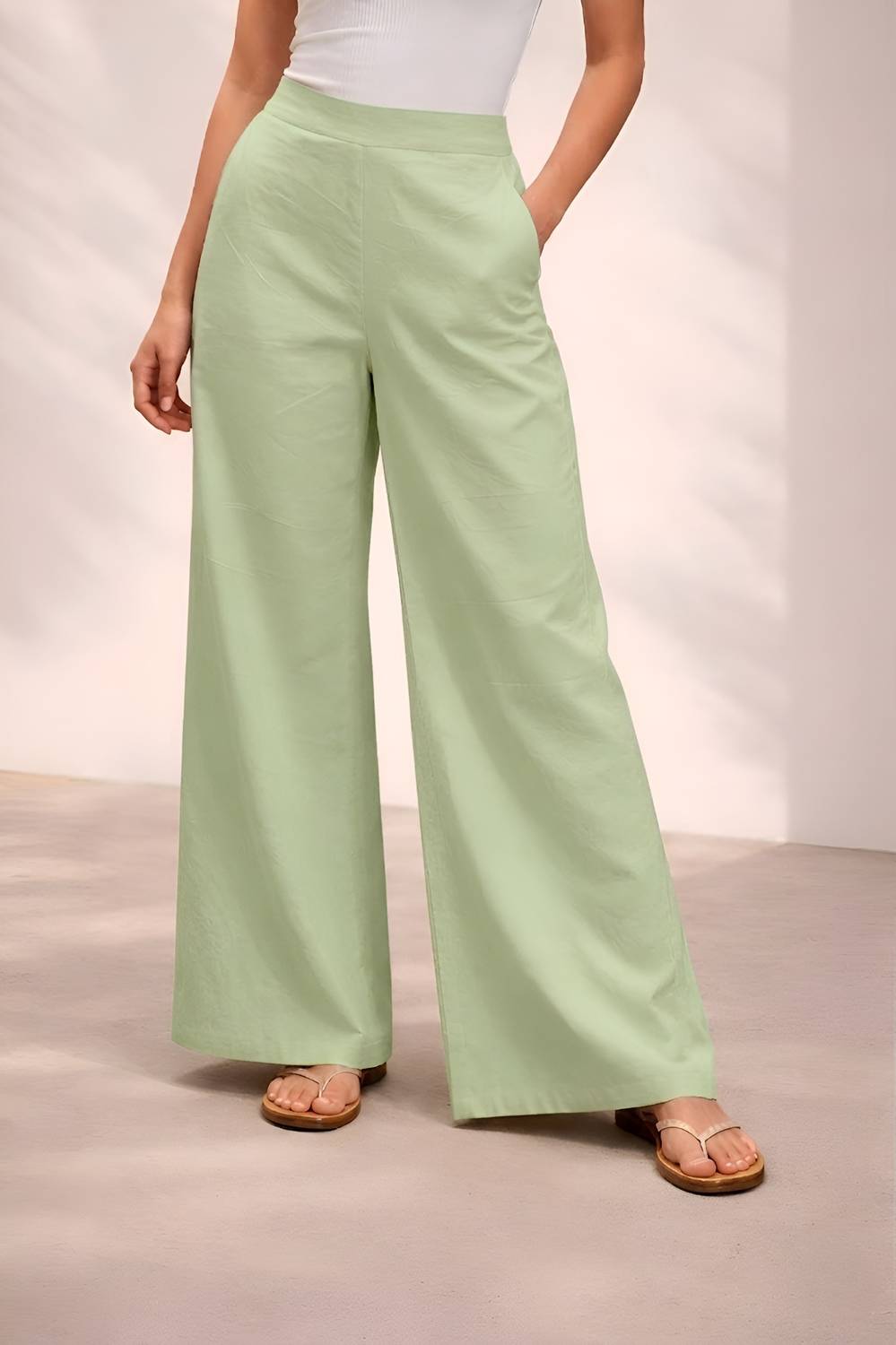 Divastri Women Comfort Fit Green Pure Cotton Trousers