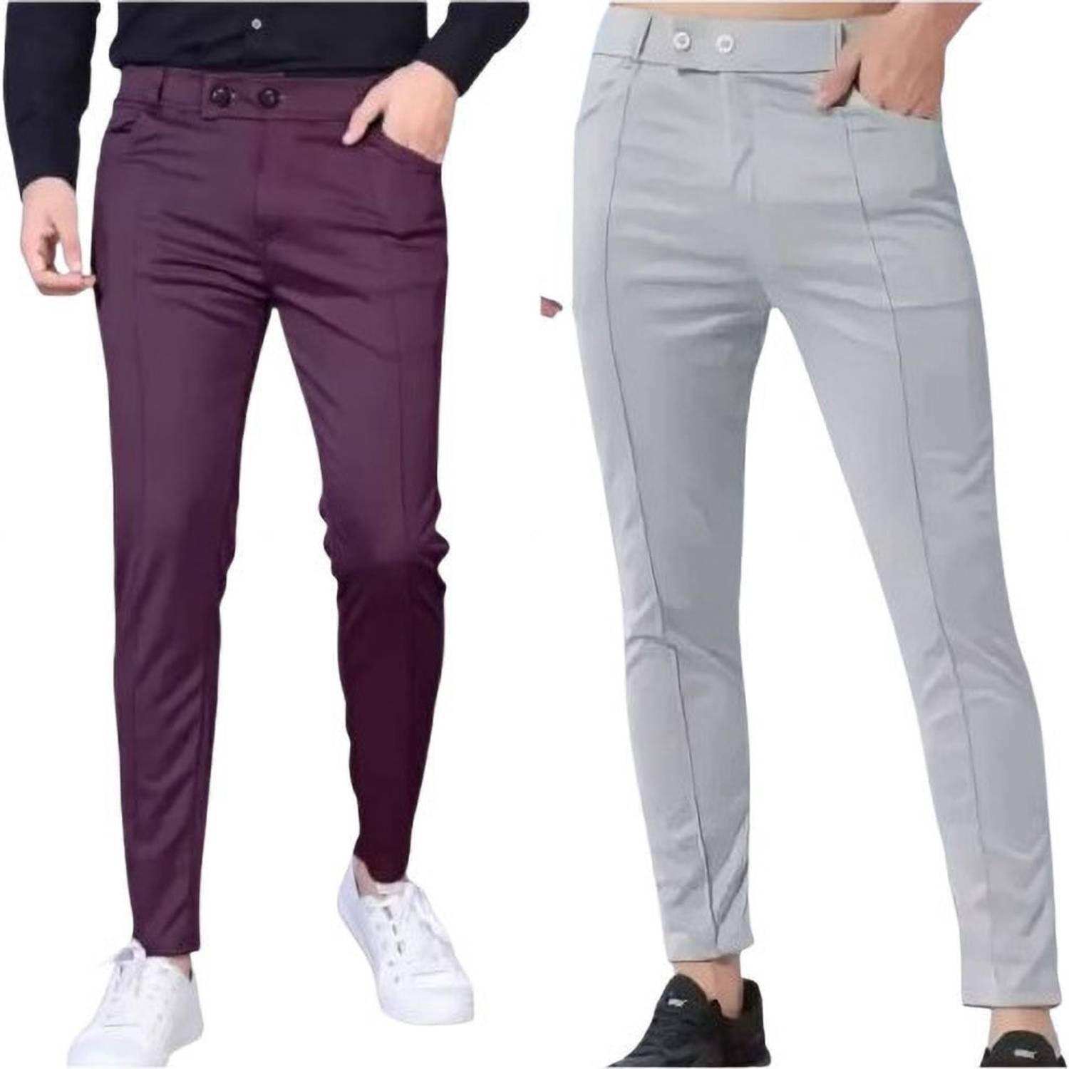 ADVIK FASHION HUB Slim Fit, Comfort Fit Men Grey, Purple Trousers