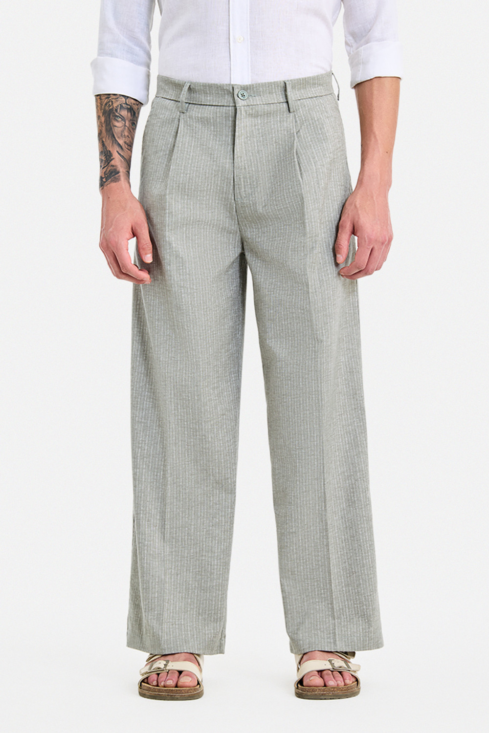 Image of Snitch Men Relaxed Green Polyester Trousers