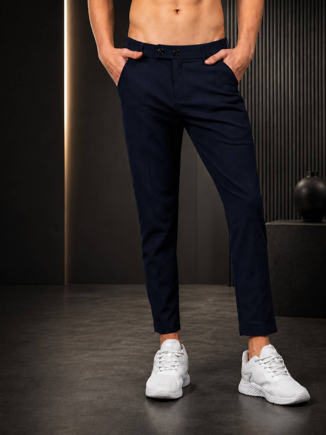 Aurora Slim Fit Men Dark Blue Trousers