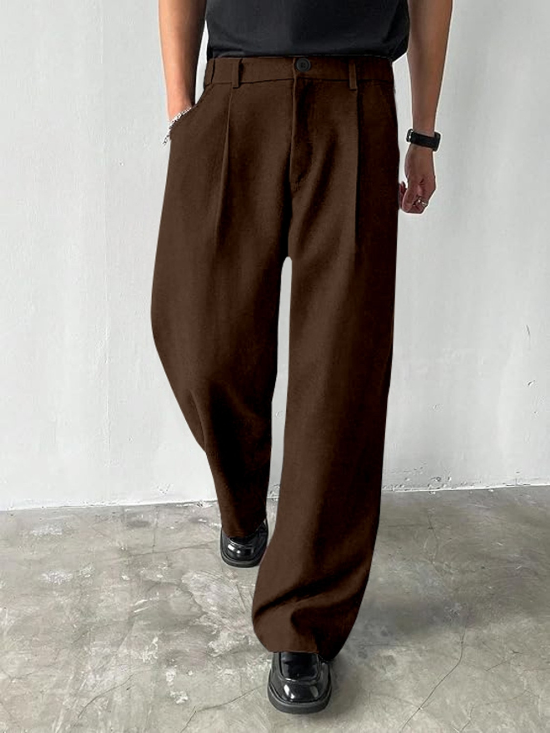 Image of Klossy Loose Fit Men Brown Trousers