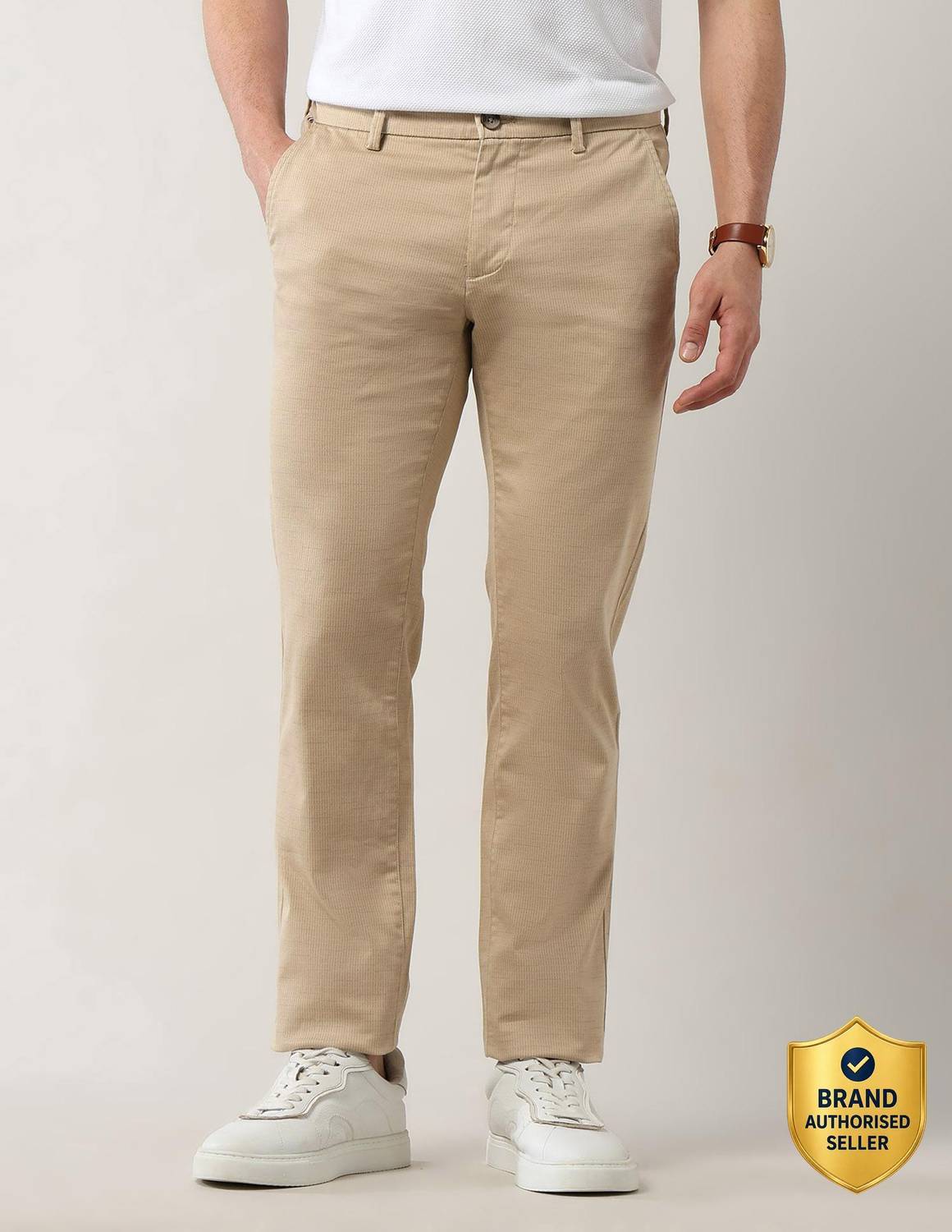 Arrow Sport Slim Fit Men Beige Trousers