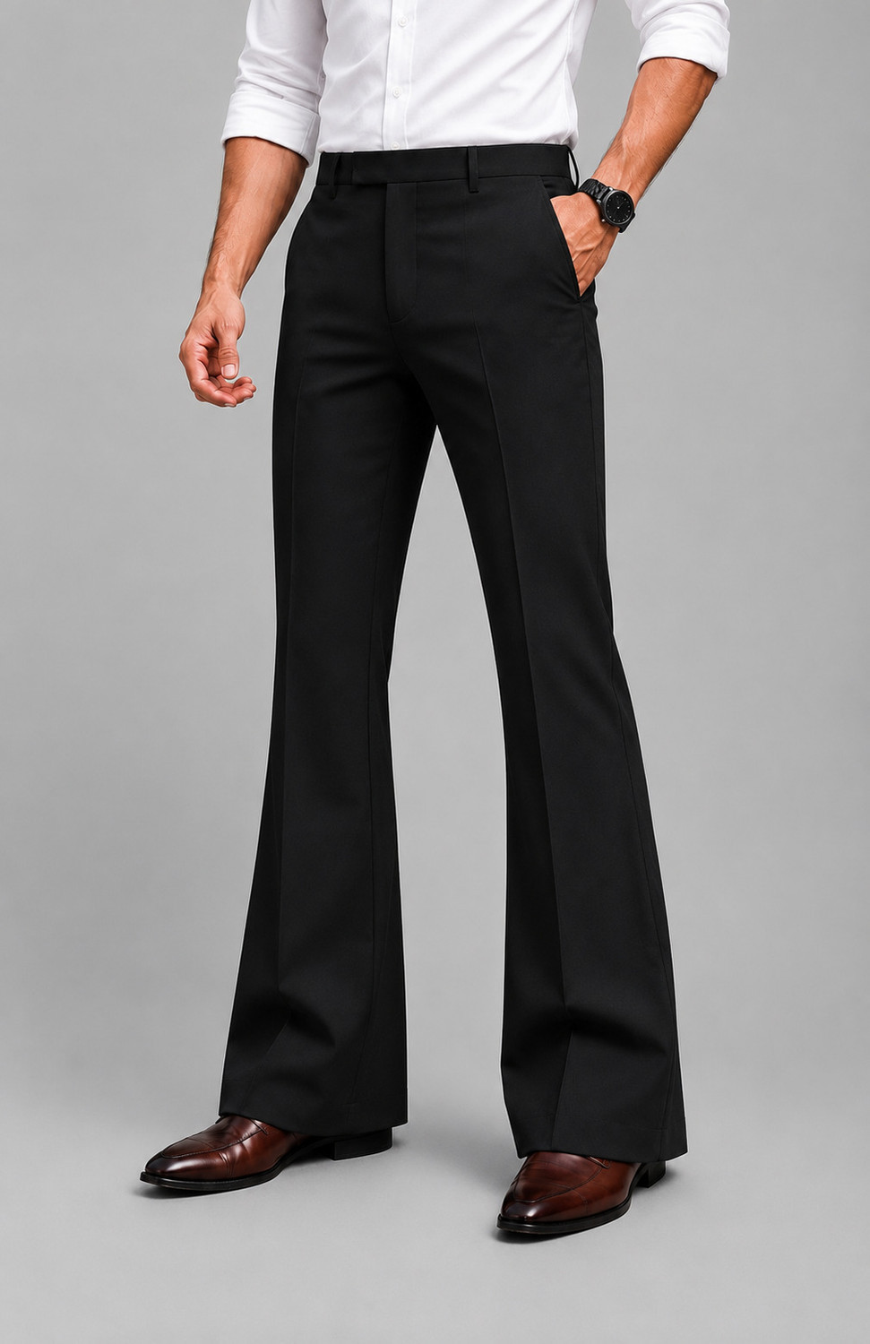 Image of YGDEAL Flared Men Black Trousers