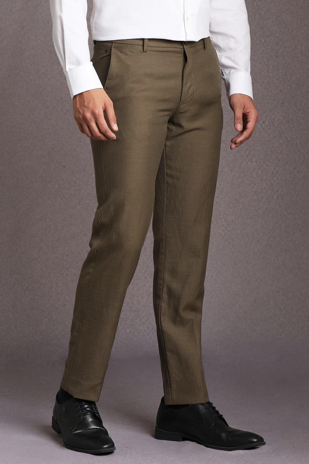 Image of LOUIS PHILIPPE Slim Fit Men Brown Trousers