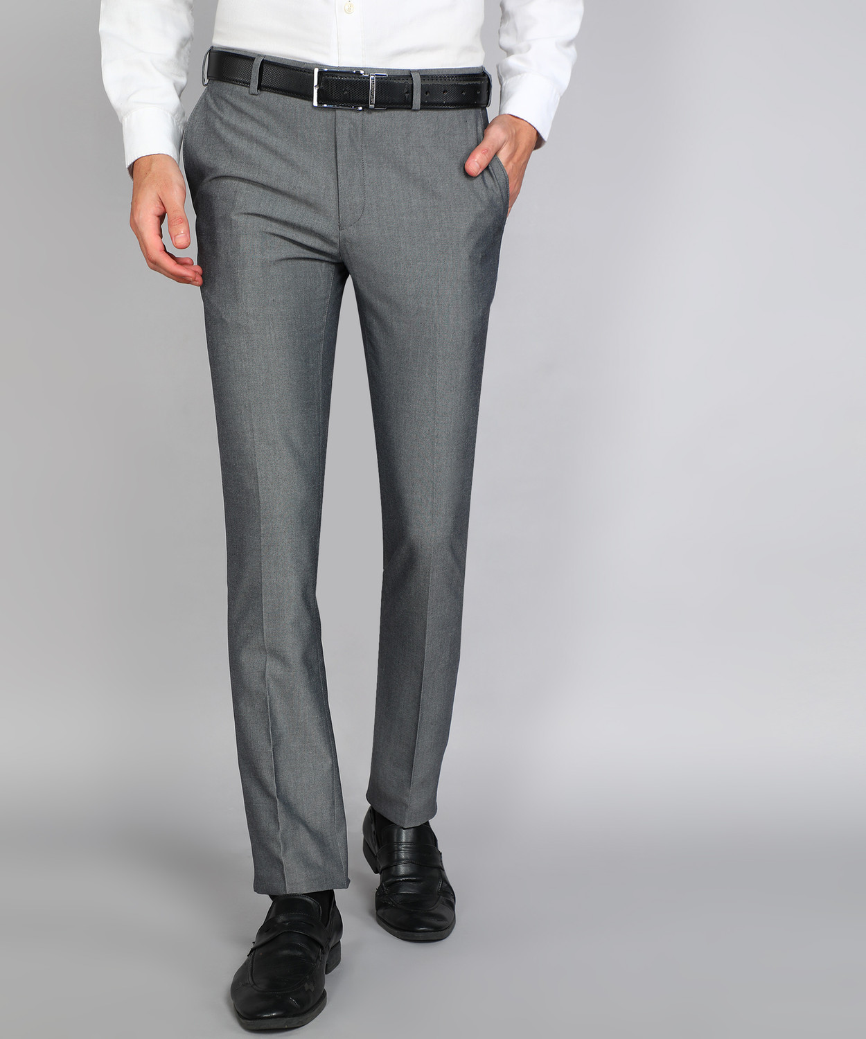 Image of Raymond Slim Fit Men Grey Trousers