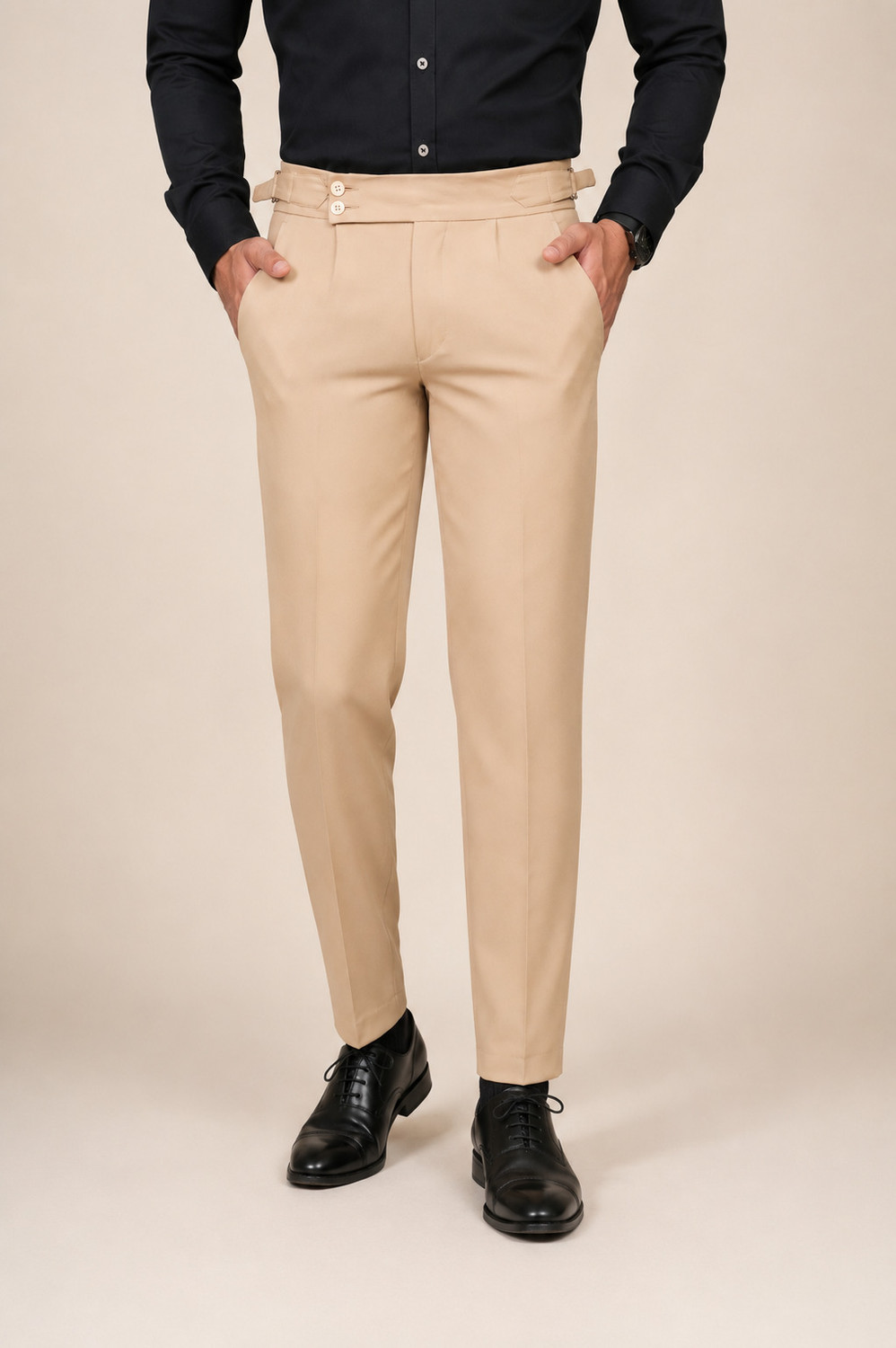 Image of El Cielo Men Relaxed Beige Lycra Blend Trousers