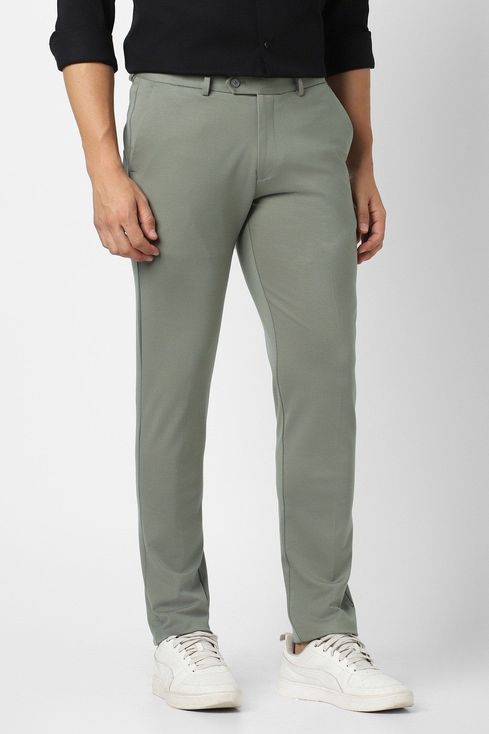 Image of PETER ENGLAND Slim Fit Men Green Trousers
