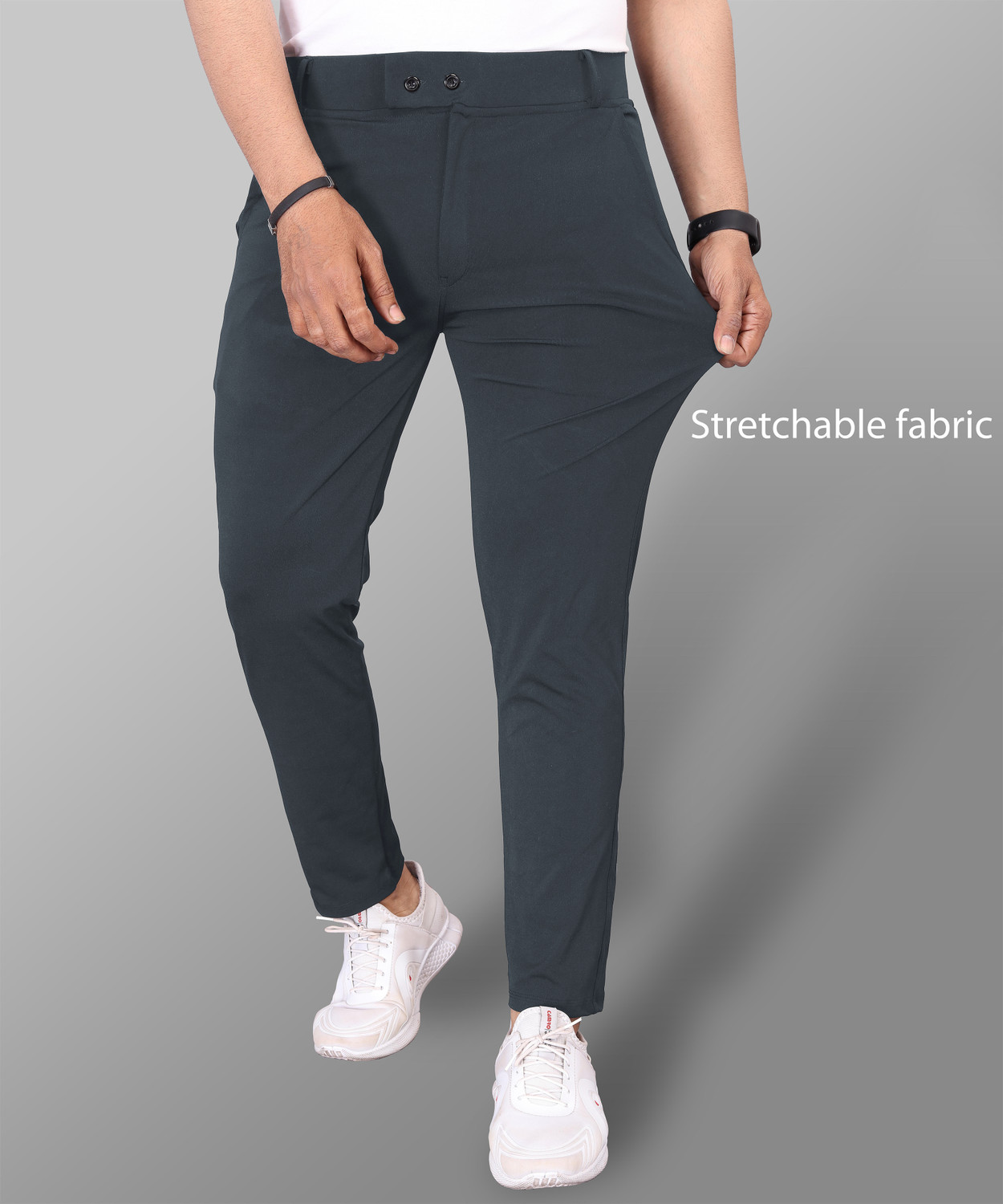Image of COMBRAIDED Regular Fit Men Grey Trousers