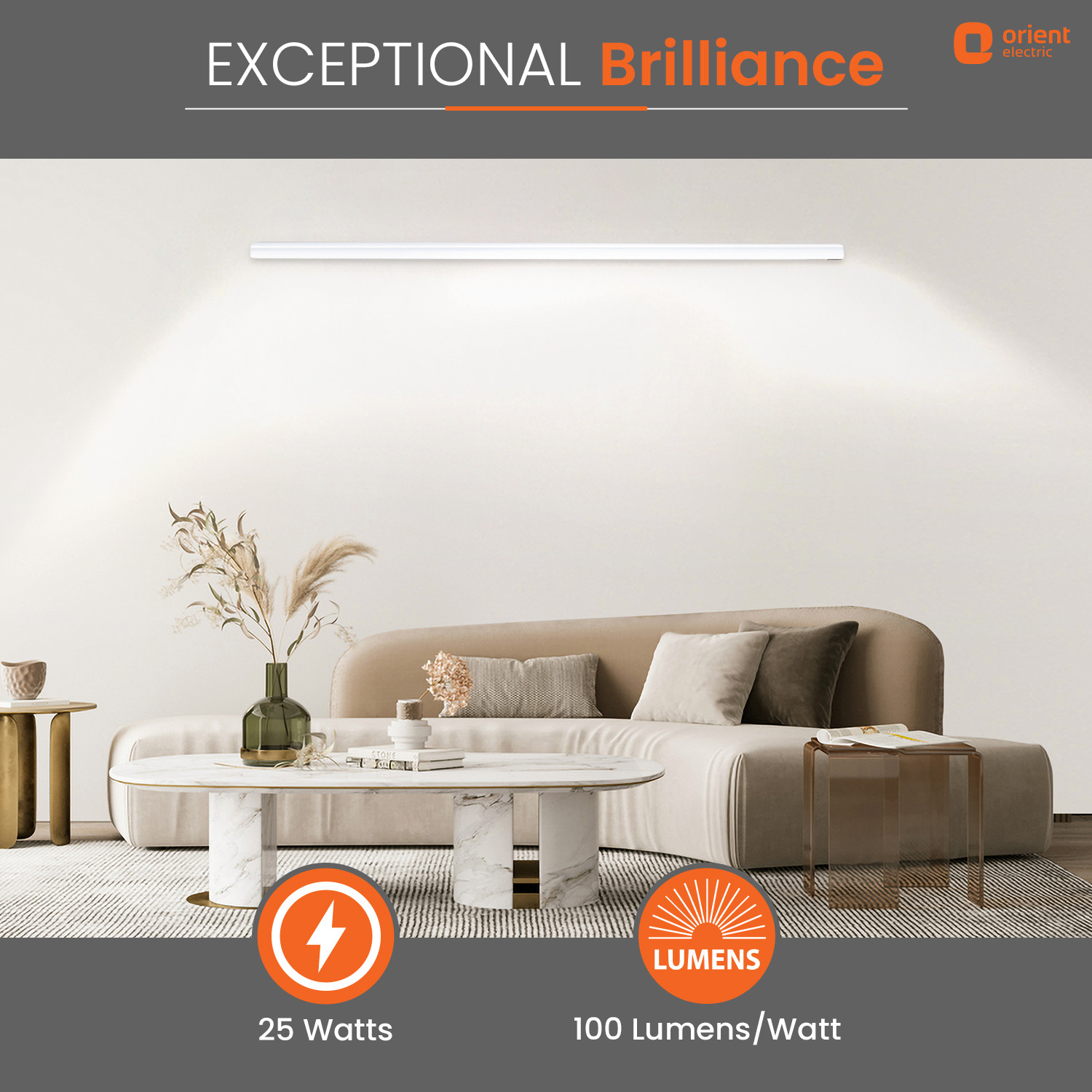 Image of Orient Electric Grace Delite Ultra Slim 25W Batten, Highly Efficient &Surge Protection 25 W 110 cm Tube Light (White, Pack of 6)