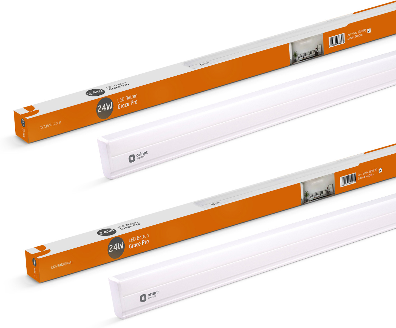 Image of Orient Electric Grace Pro 6500K Square 24W Batten,Highly Efficient & Surge Protection, Pack of 2 24 W 110 cm Tube Light