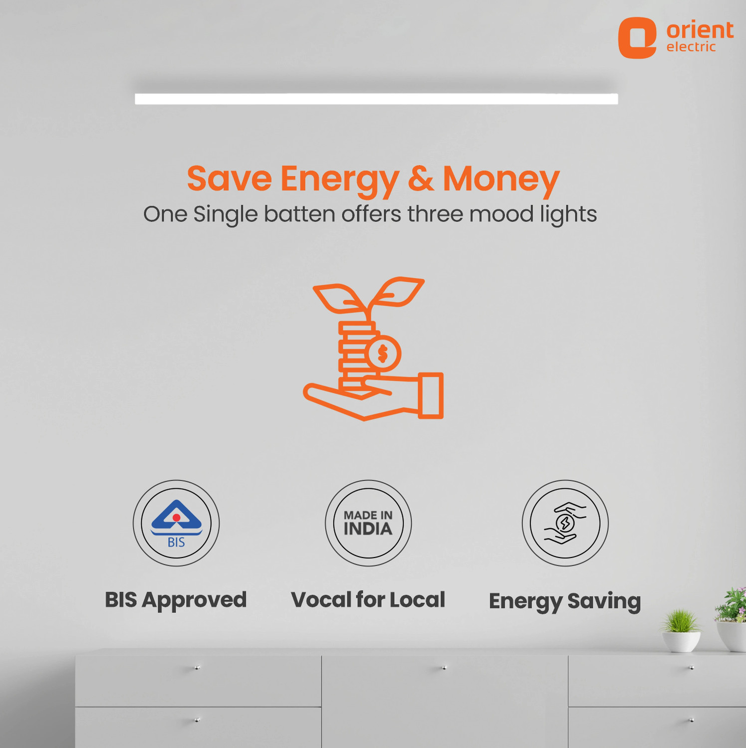 Image of Orient Electric 20W LED Batten I 3 in 1 Tubelight I 20 W 110 cm Tube Light