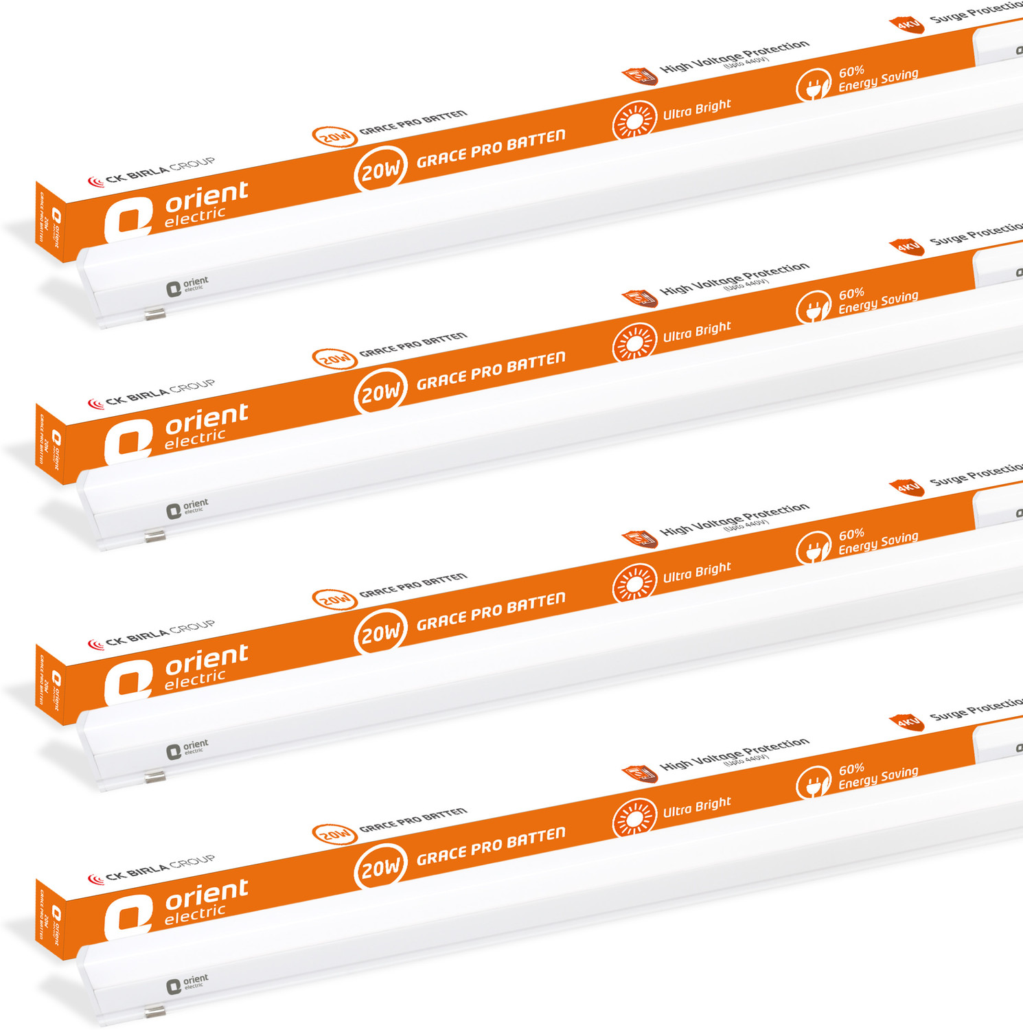 Image of Orient Electric Grace Pro LED Batten 20W, Cool day light 20 W 110 cm Tube Light (White, Pack of 4)