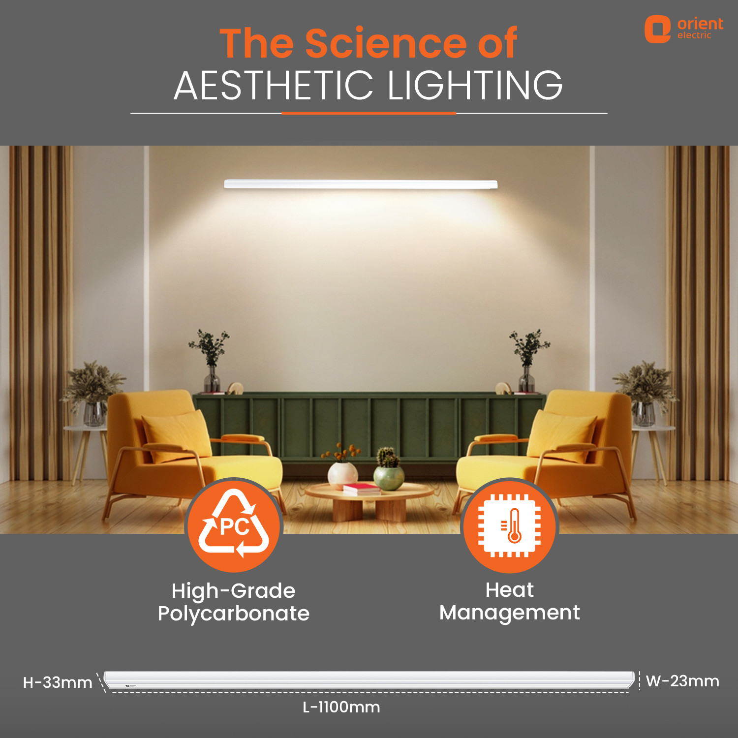 Image of Orient Electric Grace Delite Ultra Slim 25W Batten, Highly Efficient &Surge Protection 25 W 110 cm Tube Light (White, Pack of 6)