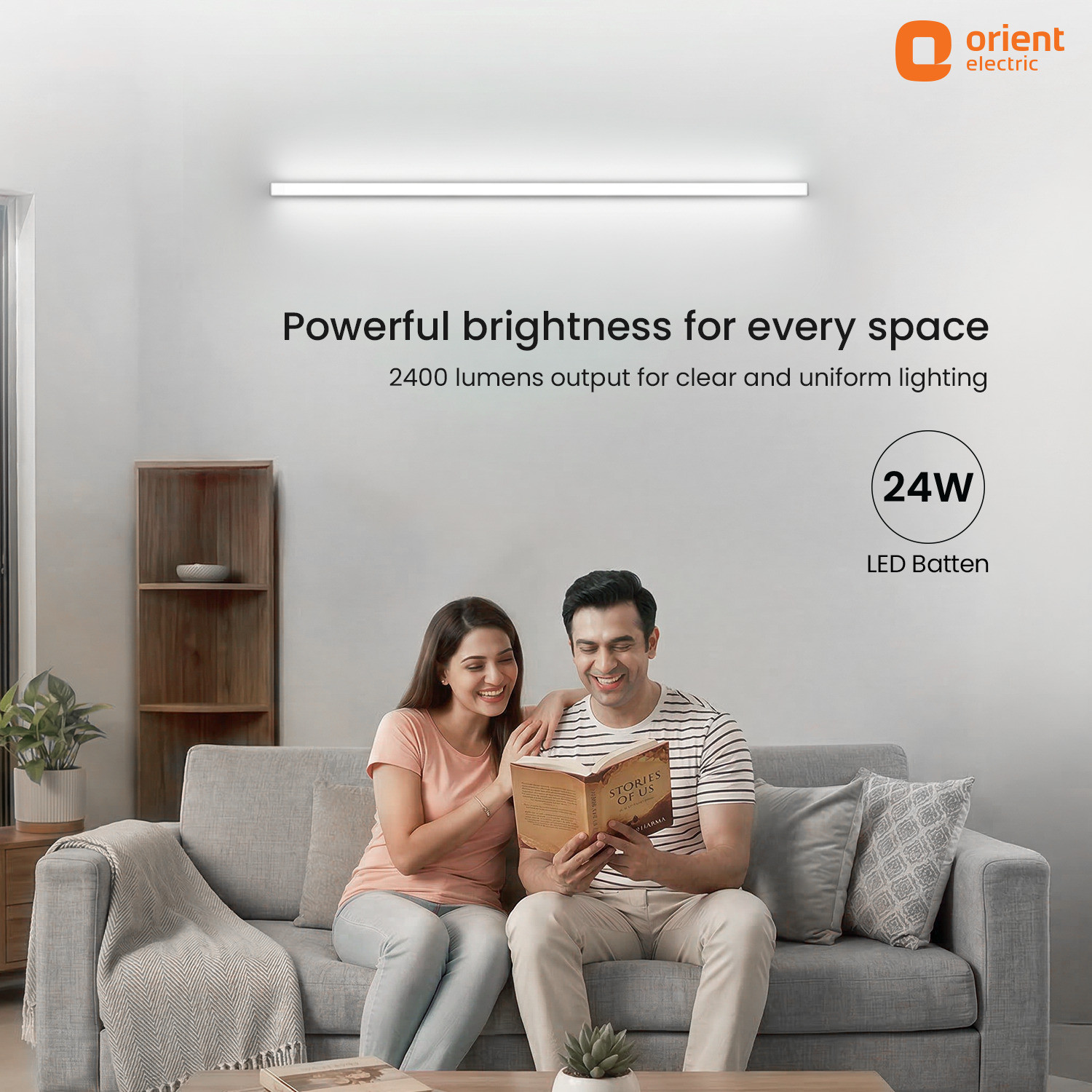 Image of Orient Electric Grace Pro 6500K Square 24W Batten,Highly Efficient & Surge Protection, Pack of 2 24 W 110 cm Tube Light