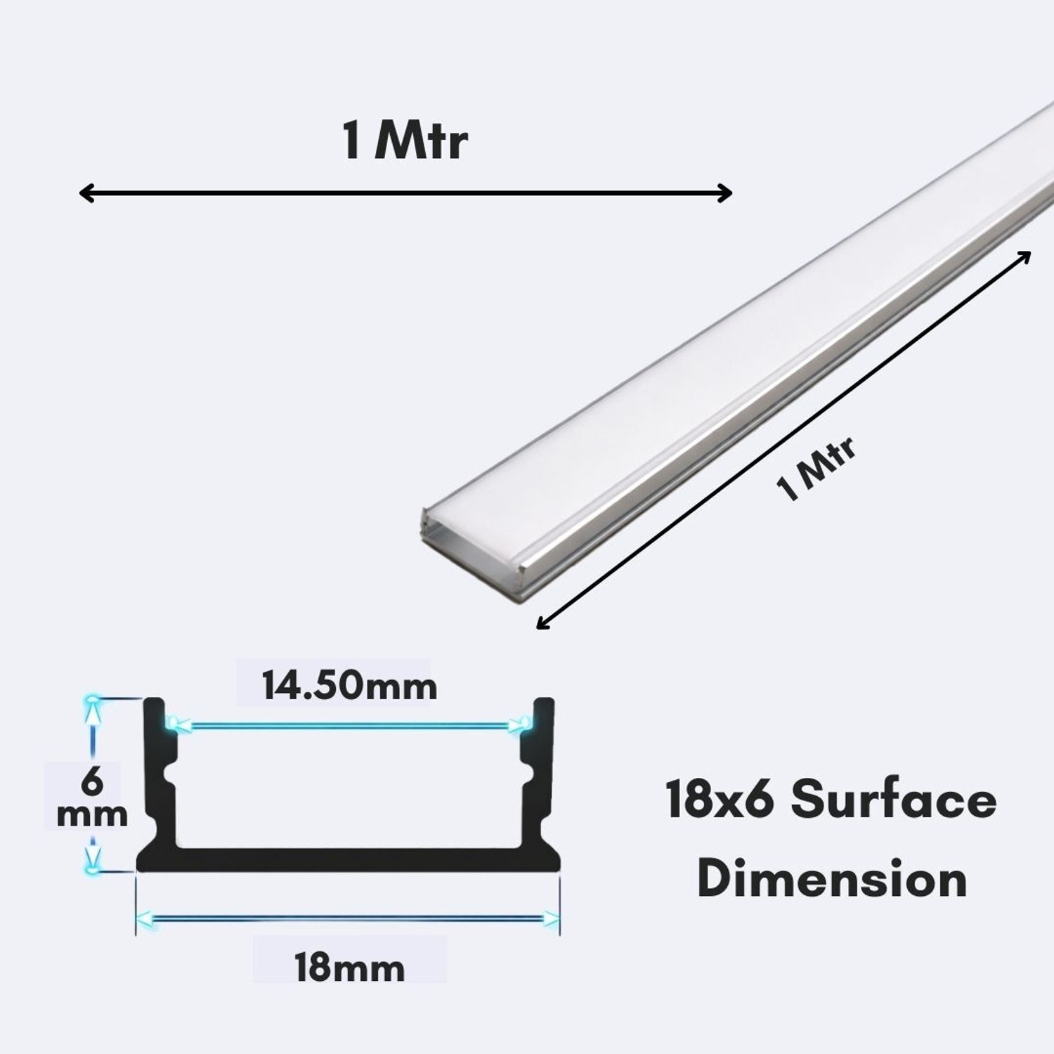 Image of AluBrightline AL-SURFACE 18X06MM Aluminum 1meter Led Profile Channel LED Strip Light- Pack 10 0 W 1 cm Tube Light