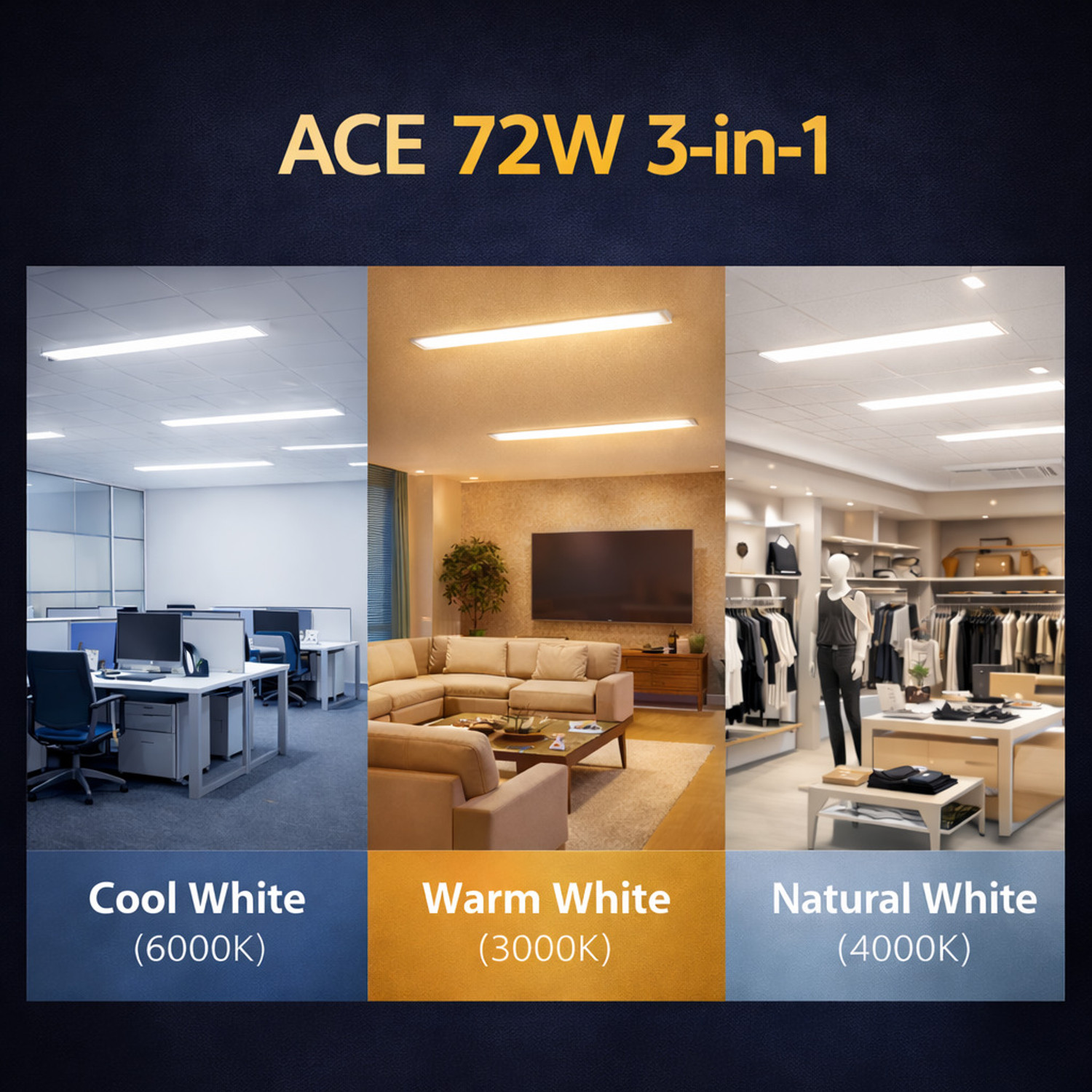 Image of TEKNOLITE ACE + 72W 4ft 3in1 LED Batten - Warm, Natural & Cool White 2 years Warrenty 72 W 124 cm Tube Light