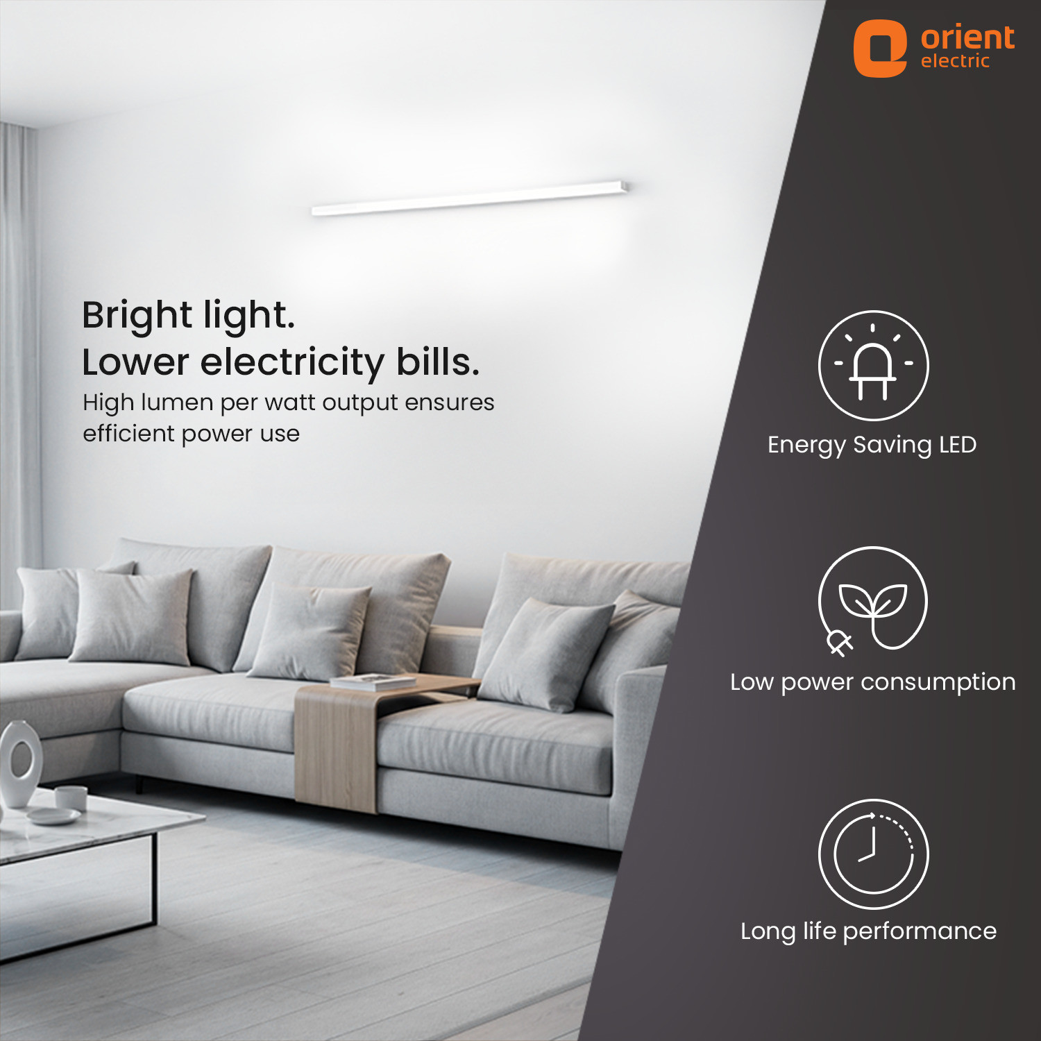 Image of Orient Electric Grace Pro 6500K Square 24W Batten,Highly Efficient & Surge Protection, Pack of 2 24 W 110 cm Tube Light