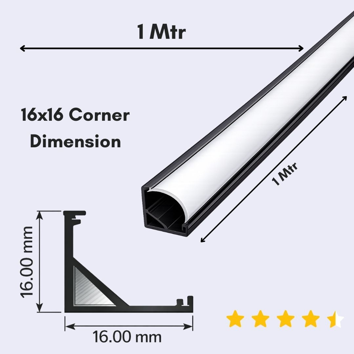 Image of AluBrightline AL-CORNER 16x16 (1meter) Black Led Profile Channel-PK1 0 W 1 cm Tube Light