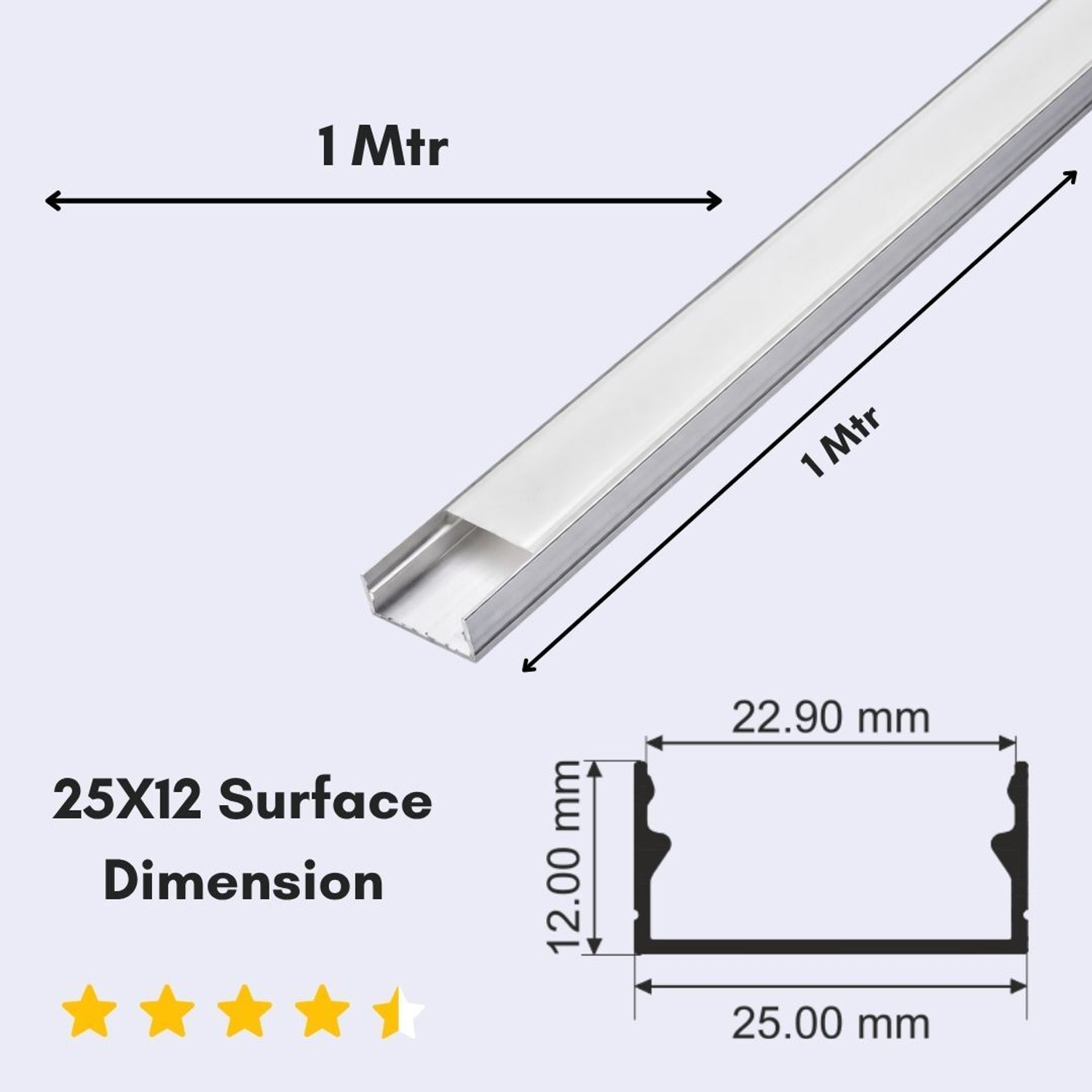 Image of AluBrightline AL-Surface (25X12)MM Aluminum 1meter Led Profile Channel LED Strip Light-Pack 10 0 W 1 cm Tube Light