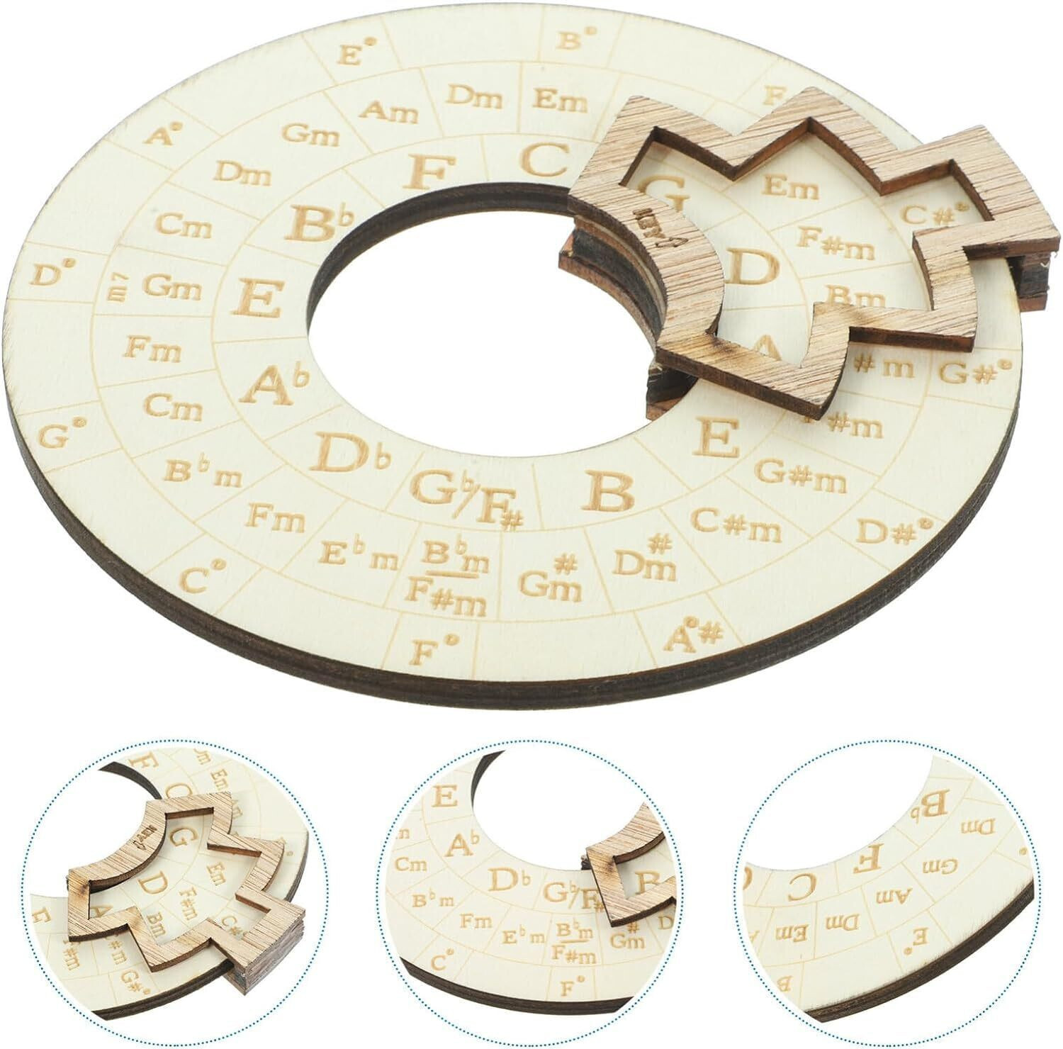 Image of amiciSound Circle of Fifth Wheel for Music Theory Reference, Wooden Melody Tool Manual Analog Tuner